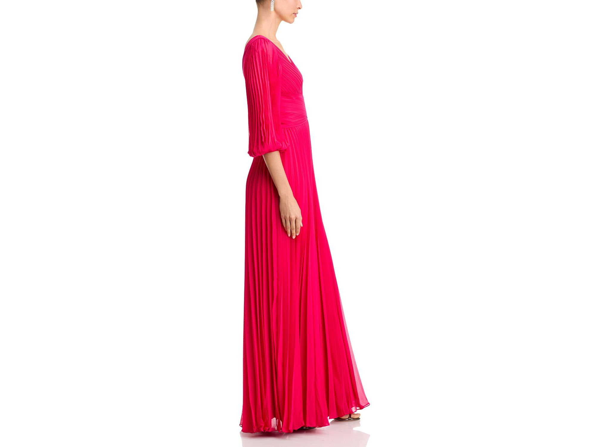 Chiffon Pleated V Neck Gown — Image 7