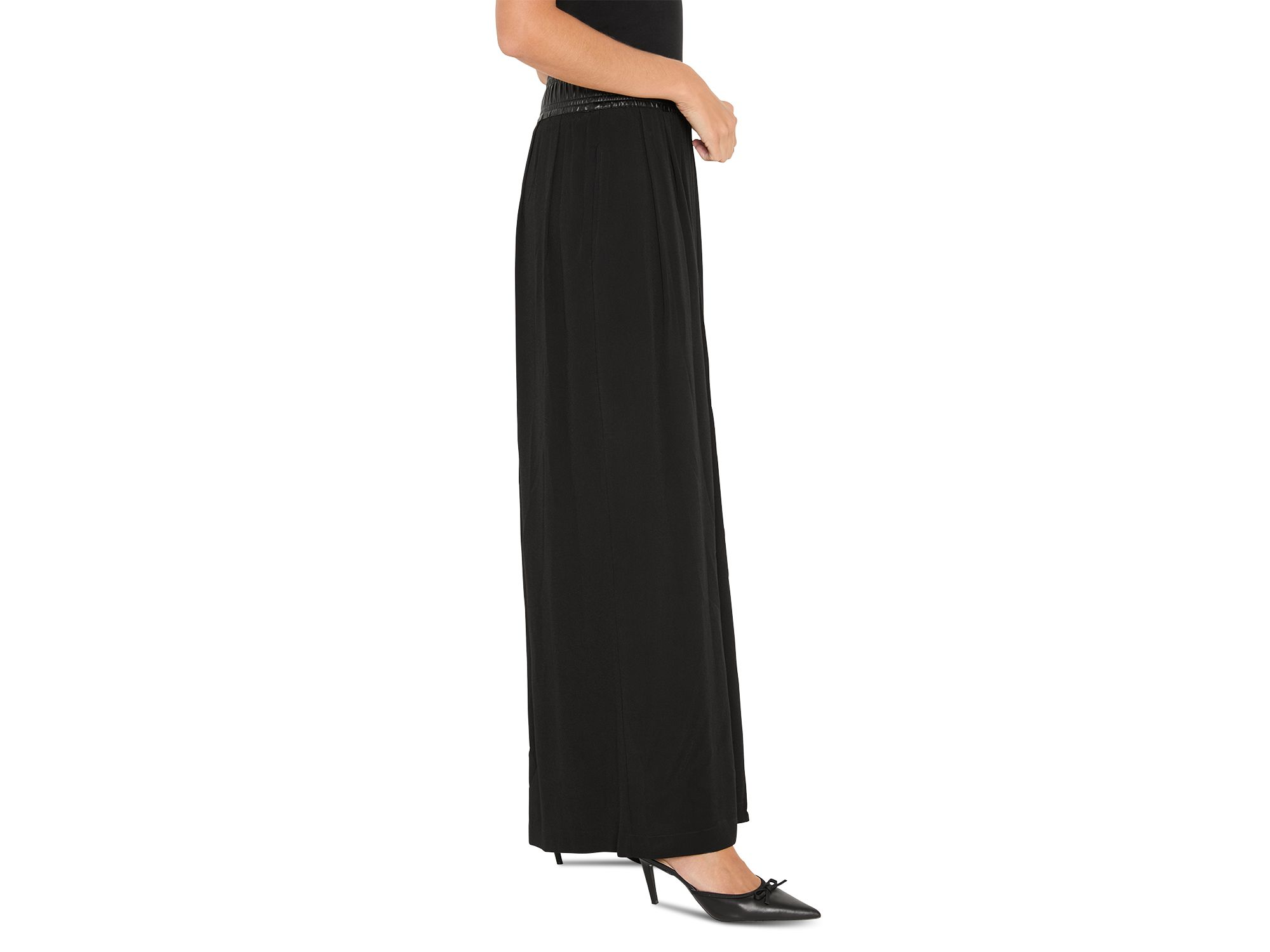 Faux Leather Waistband Wide Leg Pants — Image 4