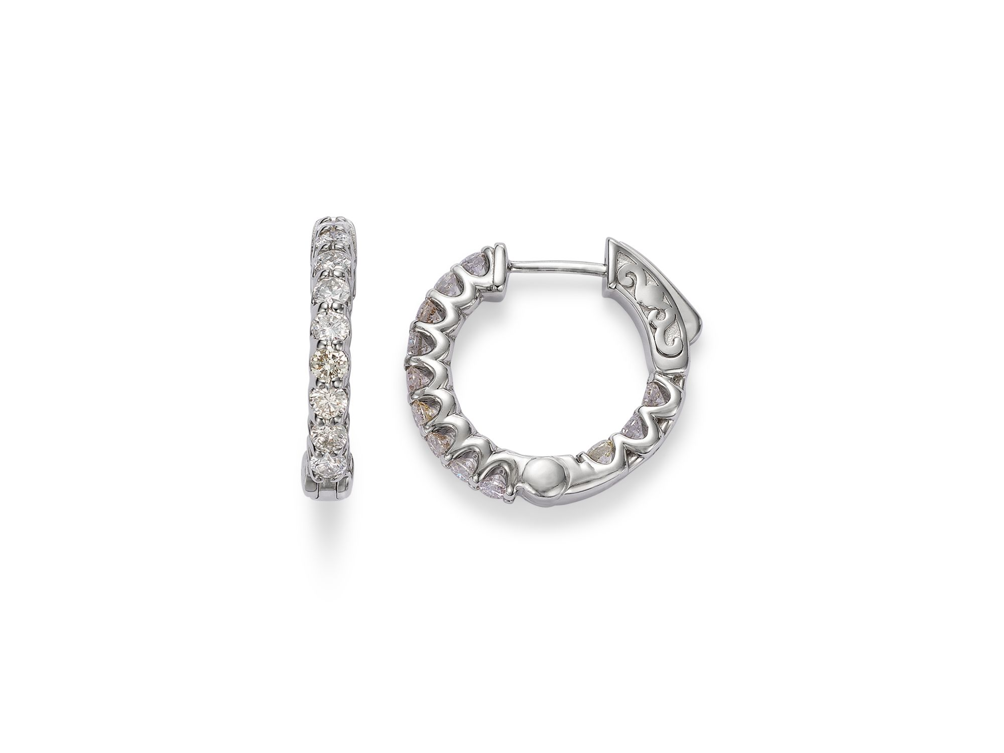 Diamond Inside Out Hoop Earring in 14K White Gold, 1.20 tcw — Image 3