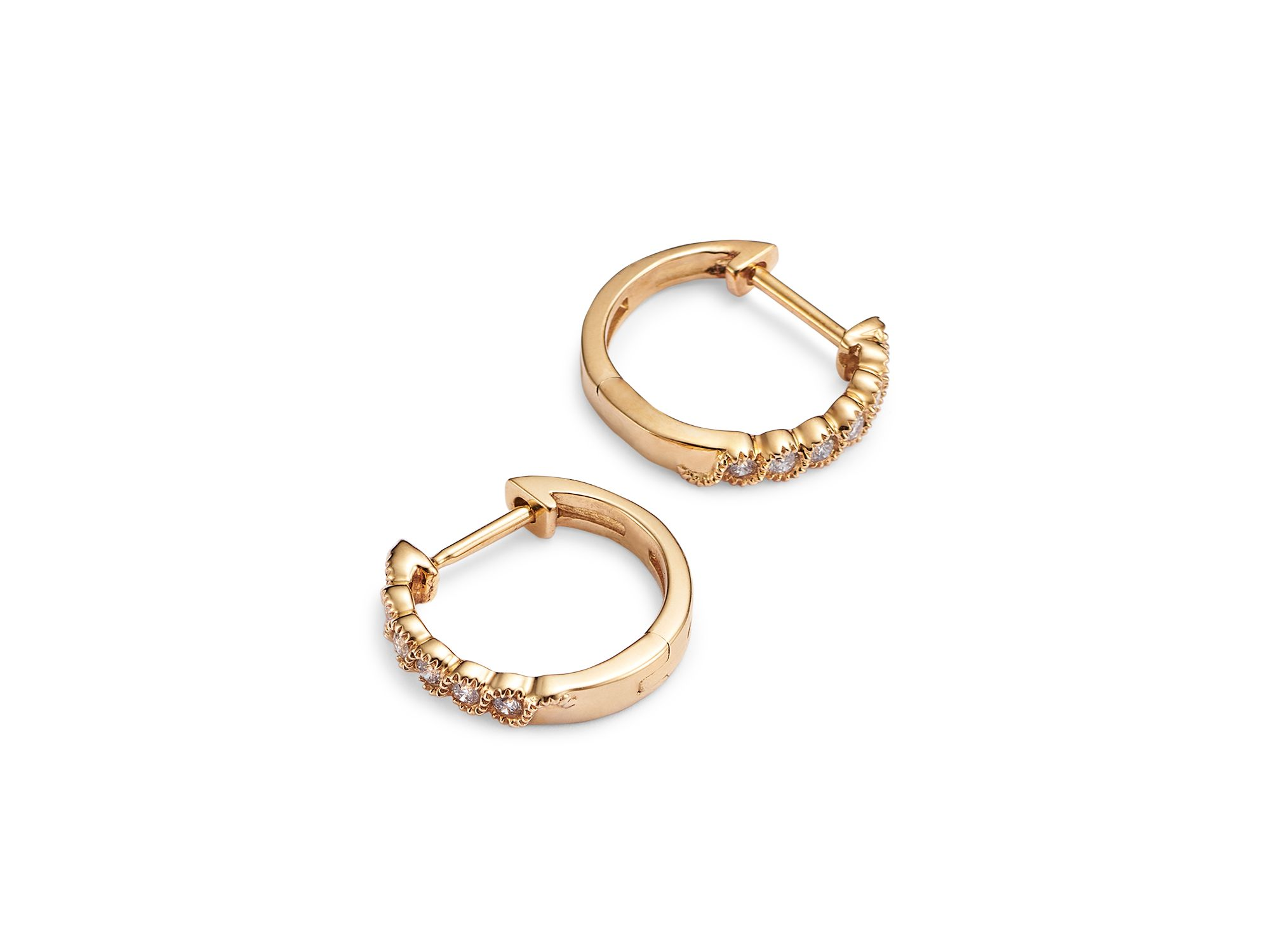 Diamond Milgrain Huggie Hoop Earrings in 14K Yellow Gold, 0.10 tcw — Image 4