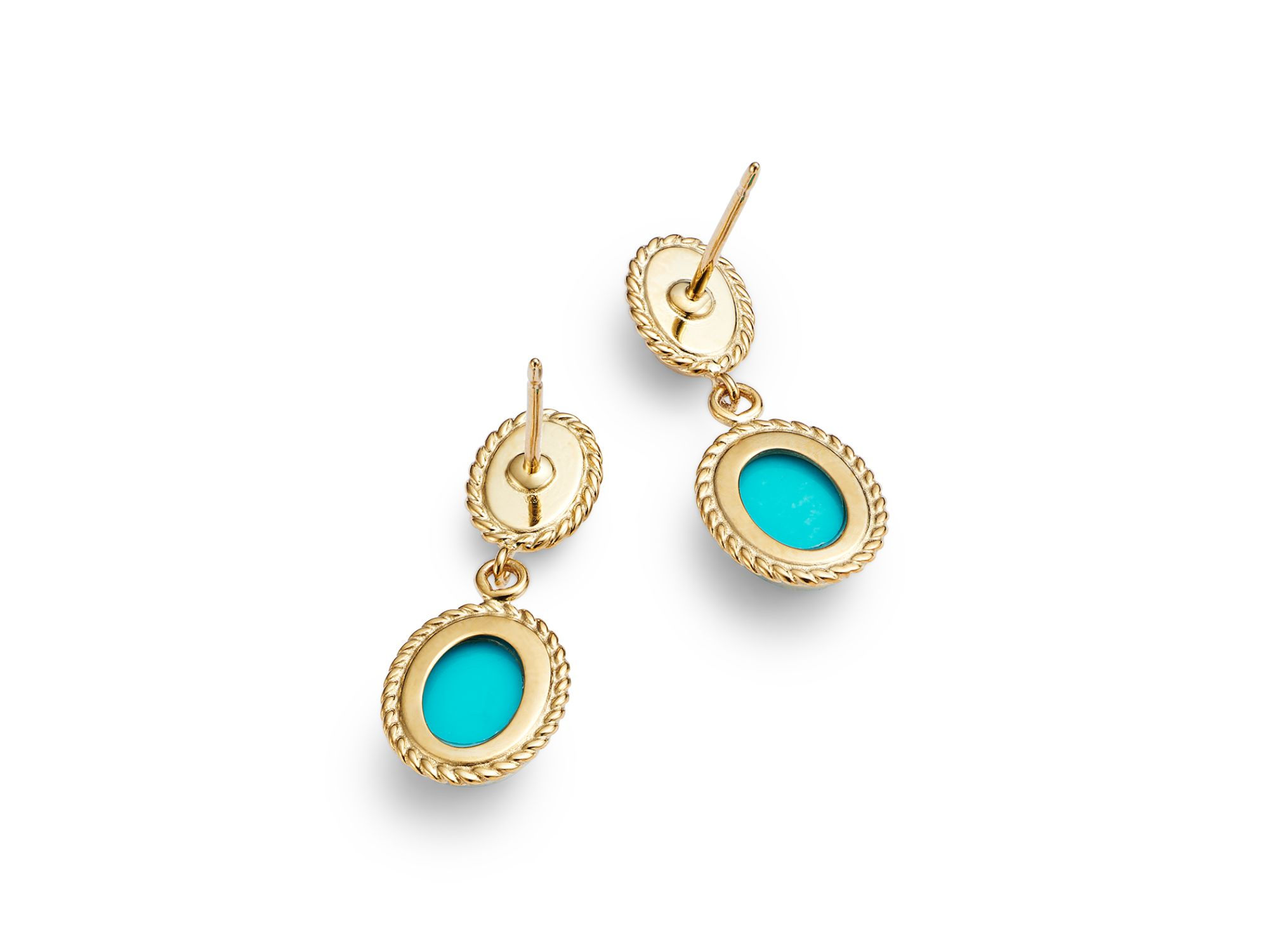 Opal & Turquoise Double Drop Earrings in 14K Yellow Gold — Image 3