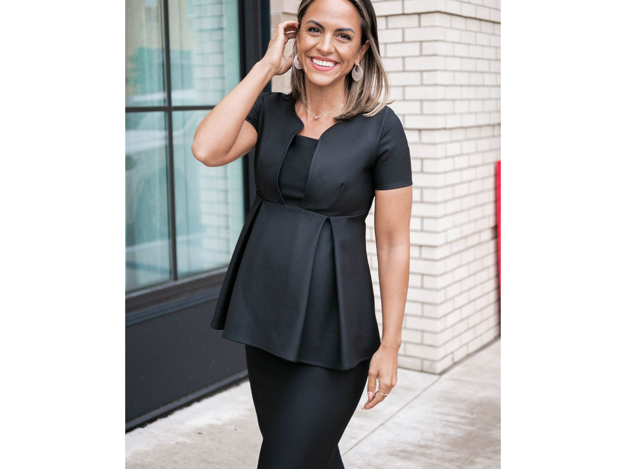 Women's Maternity & Nursing Short Sleeve Empire Waist Top in Italian Stretch Suiting Fabric (Regular & Petite) — Image 3