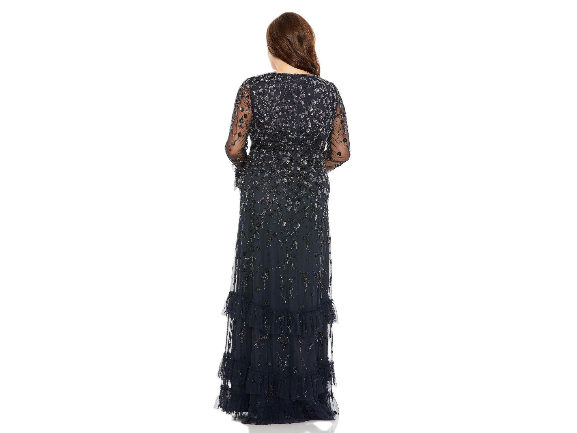 Plus V- Neck Embellished Long Flutter Sleeve Gown — Image 3