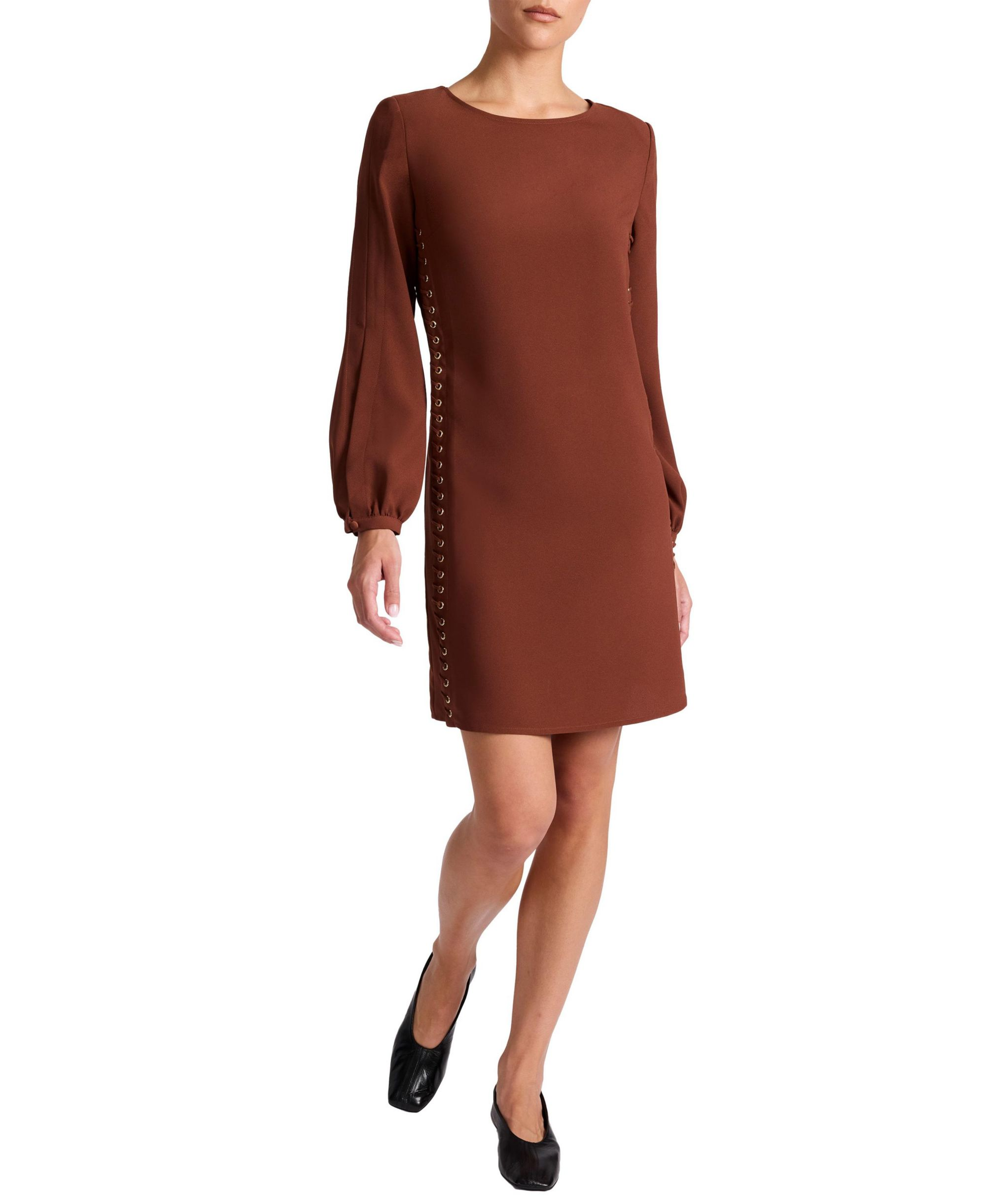 Pauli Shift with Grommet Detail in Satin Back Crepe Dress — Image 4