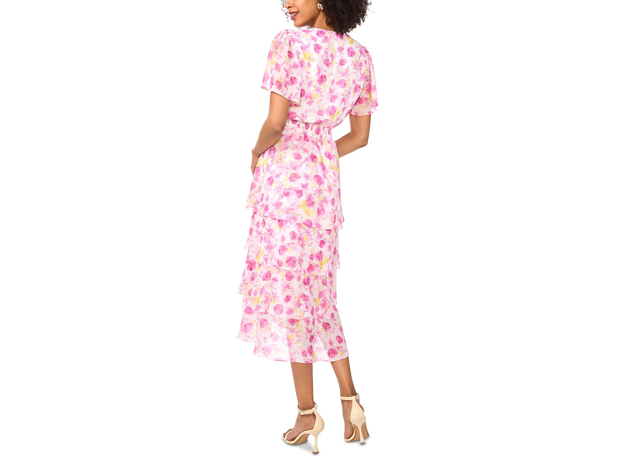 Floral Print Flutter Sleeve Tiered Ruffle Midi Dress — Image 10