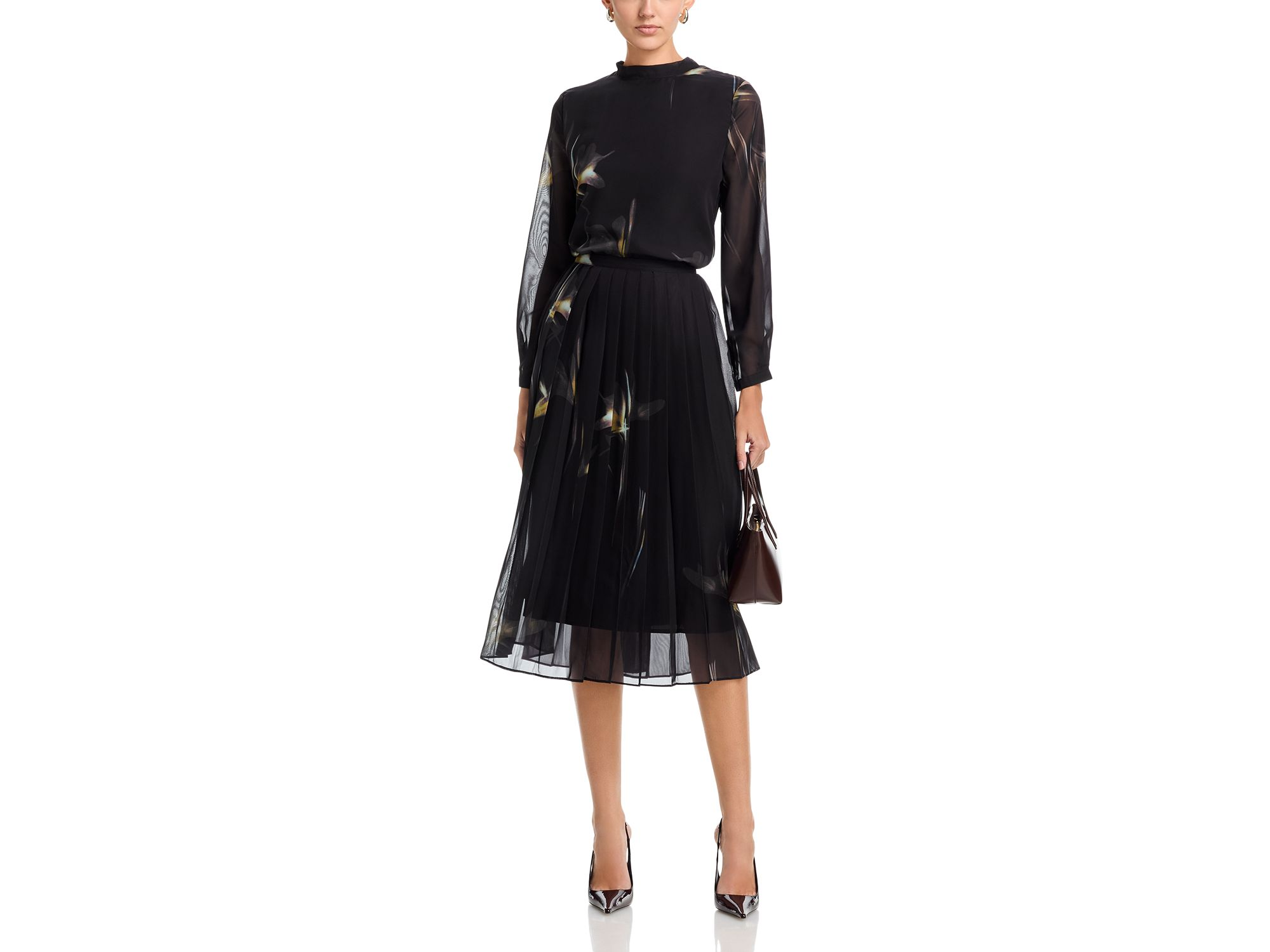 Printed Long Sleeve Top & Pleated Midi Skirt Set — Image 3