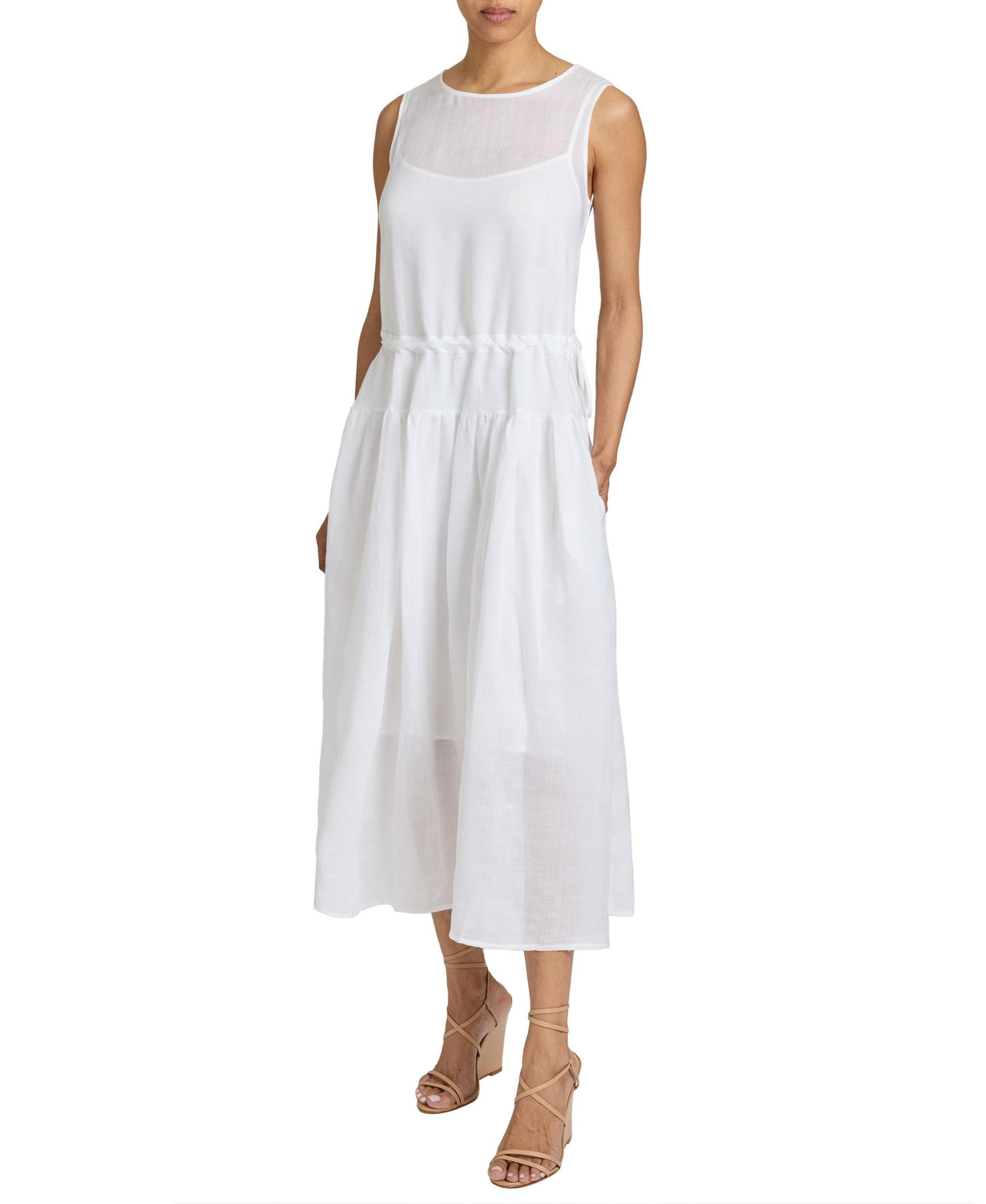 MISTY Sleeveless Midi Dress with Full Skirt and Detachable Slip, Side Pockets in Lightweight Ramie — Image 3