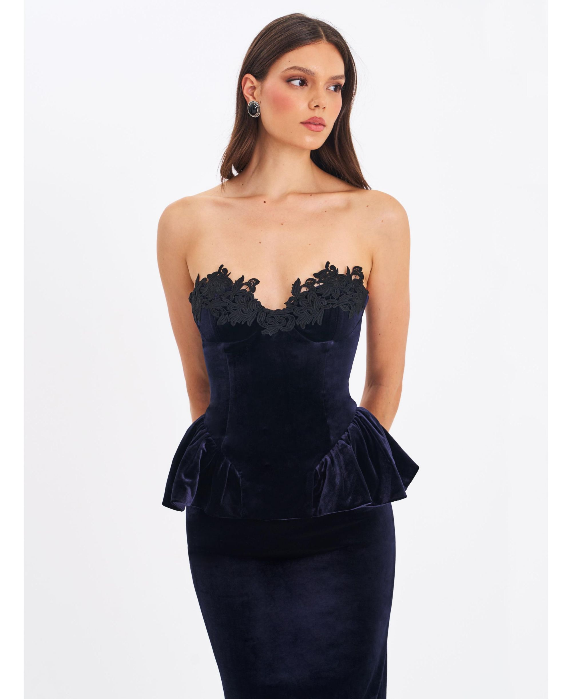 Pascha Lace Applique Strapless Peplum Maxi Dress — Image 4