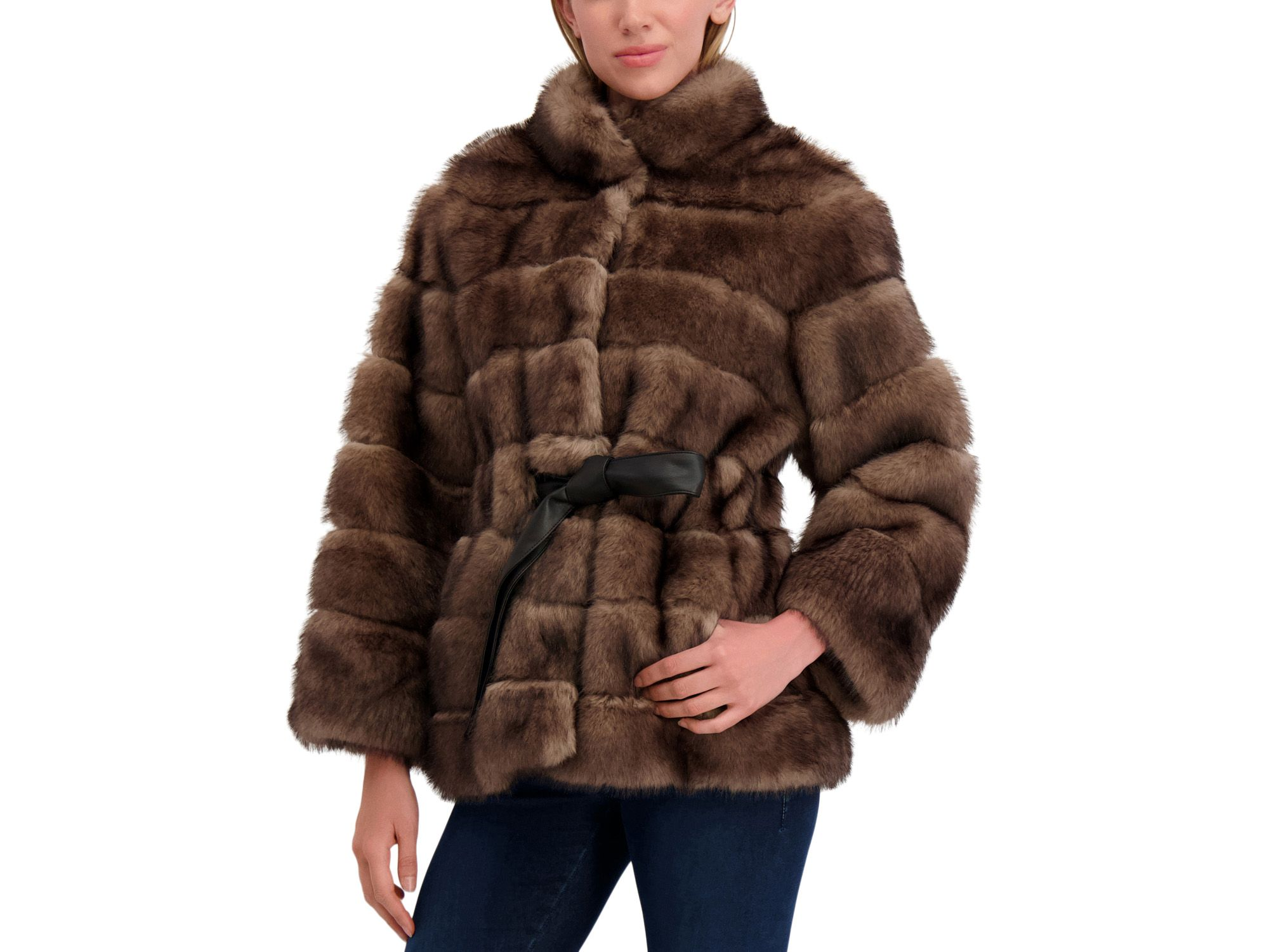 Faux Fur Sable Jacket With Belt — Image 4