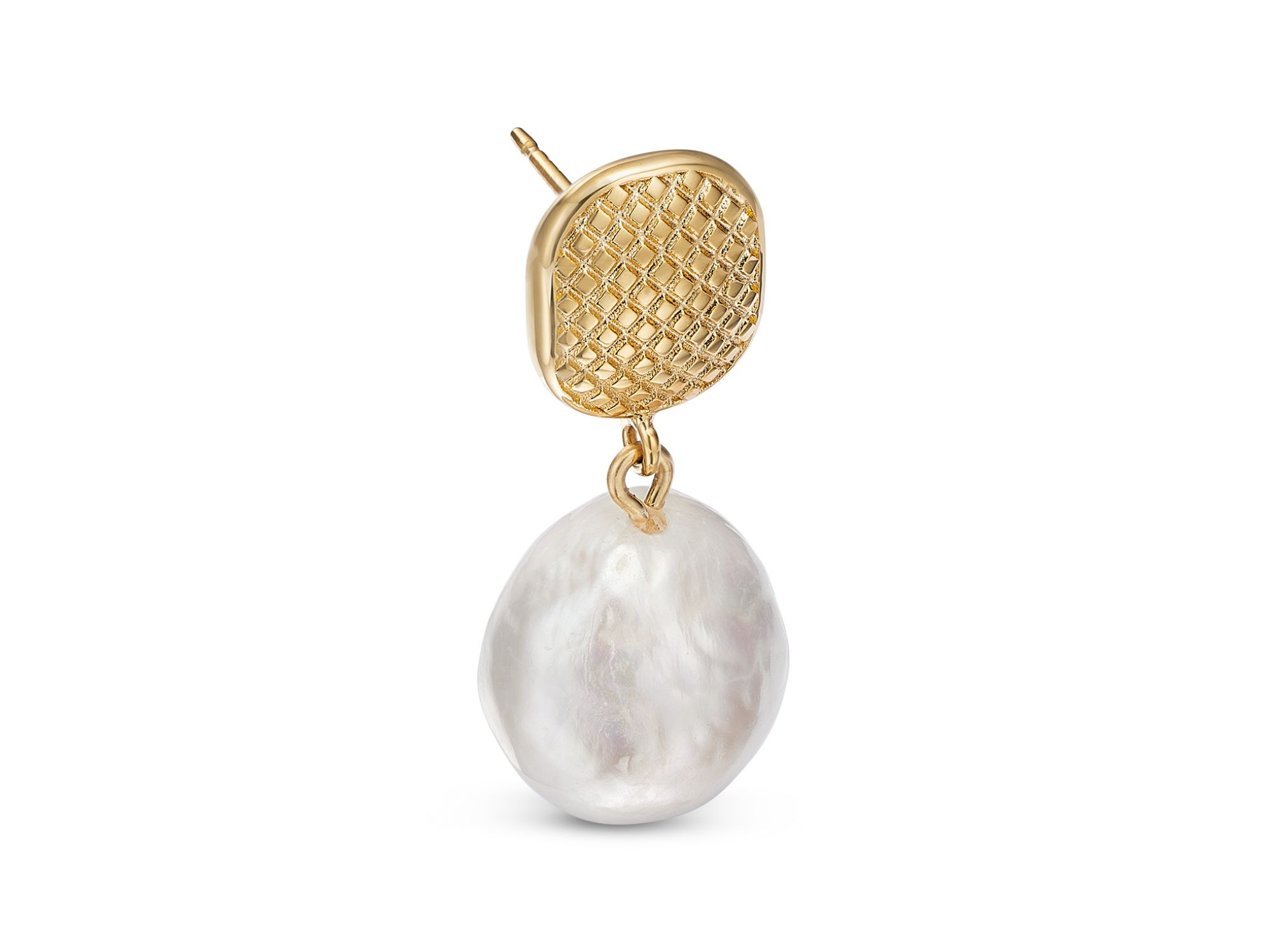 Cultured Freshwater Baroque Pearl Drop Earrings in 14K Yellow Gold — Image 3