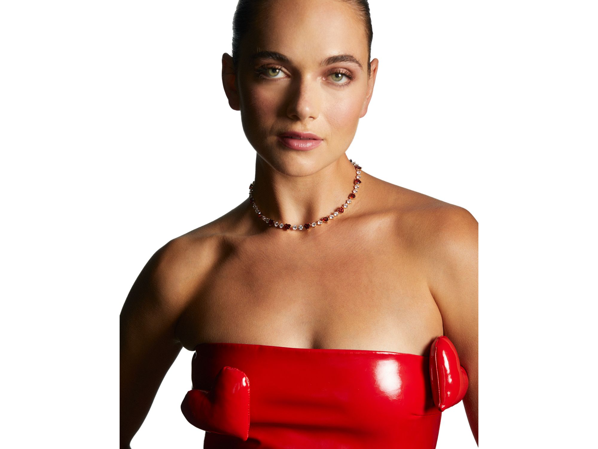 Le Bisou Red Cubic Zirconia Heart Collar Necklace, 18" — Image 4