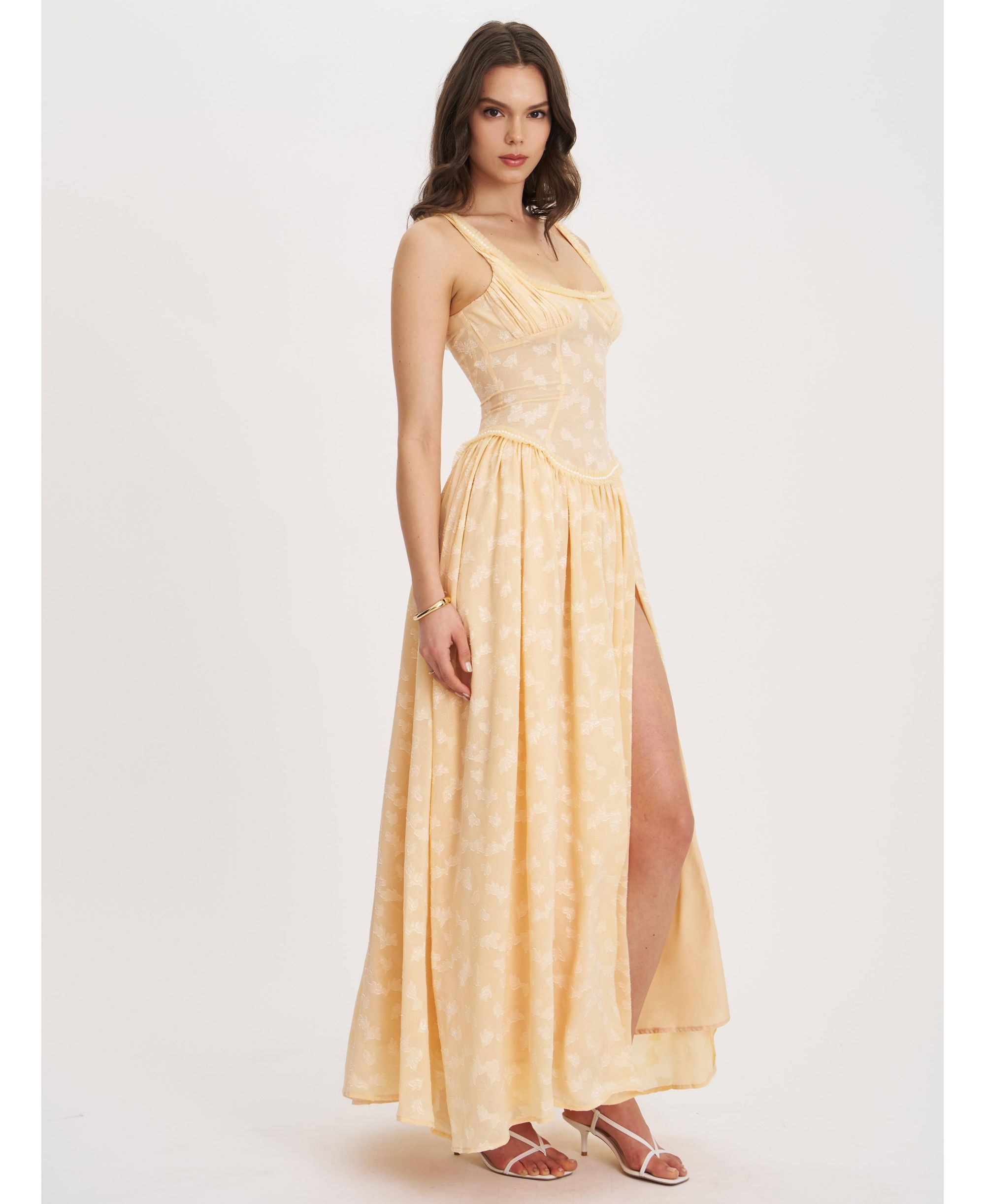Ulissa Jacquard Drop Waist High Slit Maxi Dress — Image 6