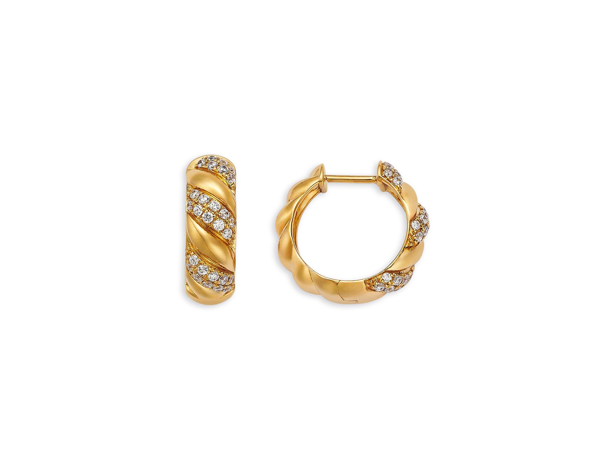 Diamond Patterned Hoop Earrings in 14K Yellow Gold, 0.4 tcw — Image 3