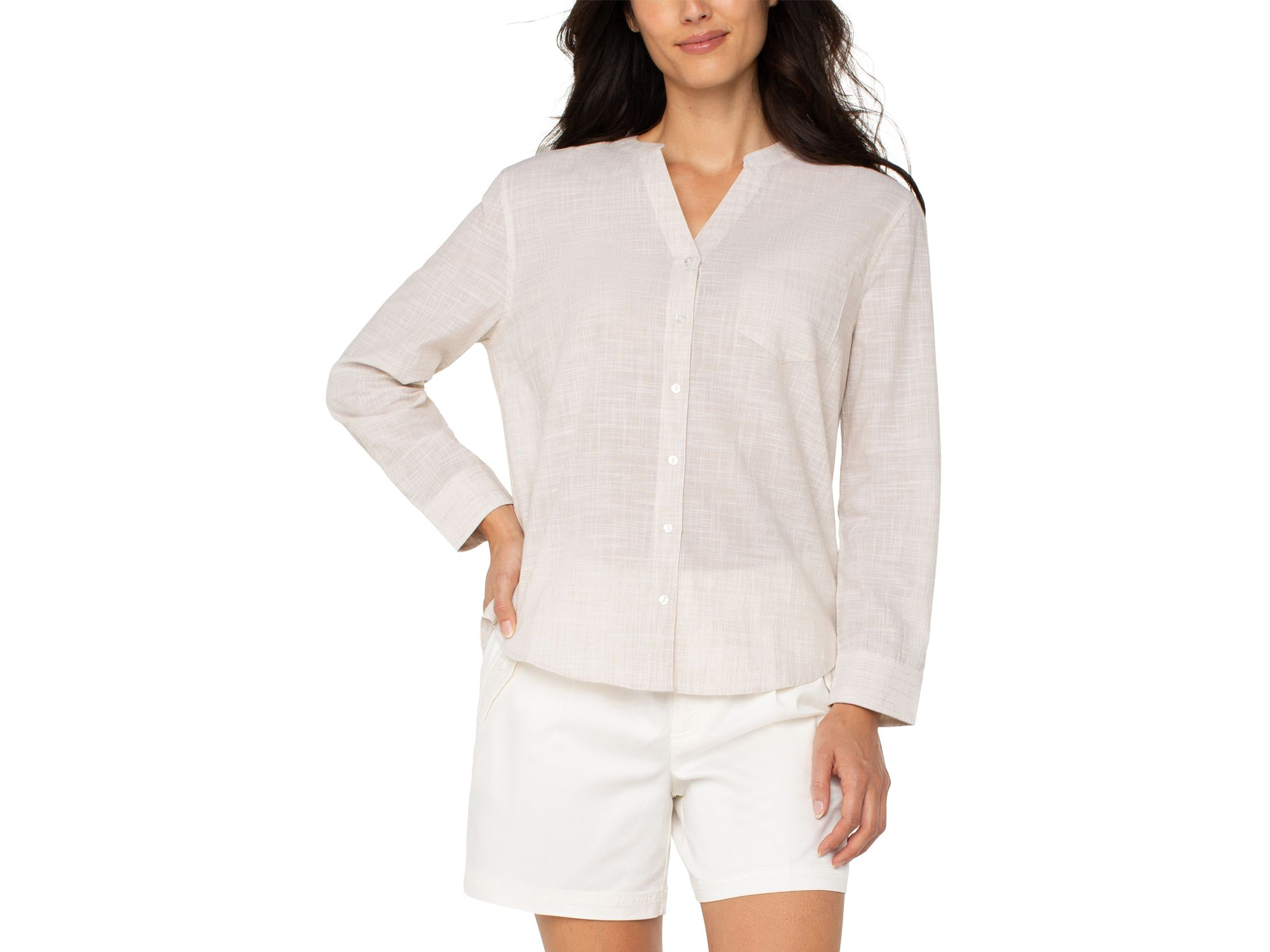 Long Sleeve Button Front Woven Top — Image 6