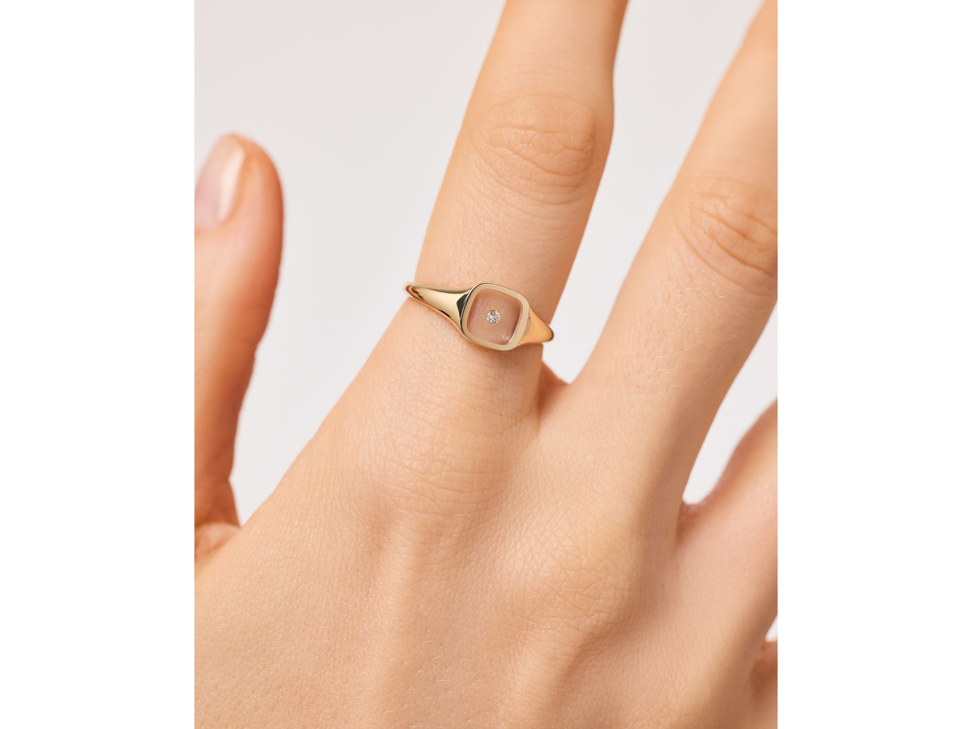 Solid Yellow Gold Floating Lab-Grown Diamond Signet Ring — Image 4