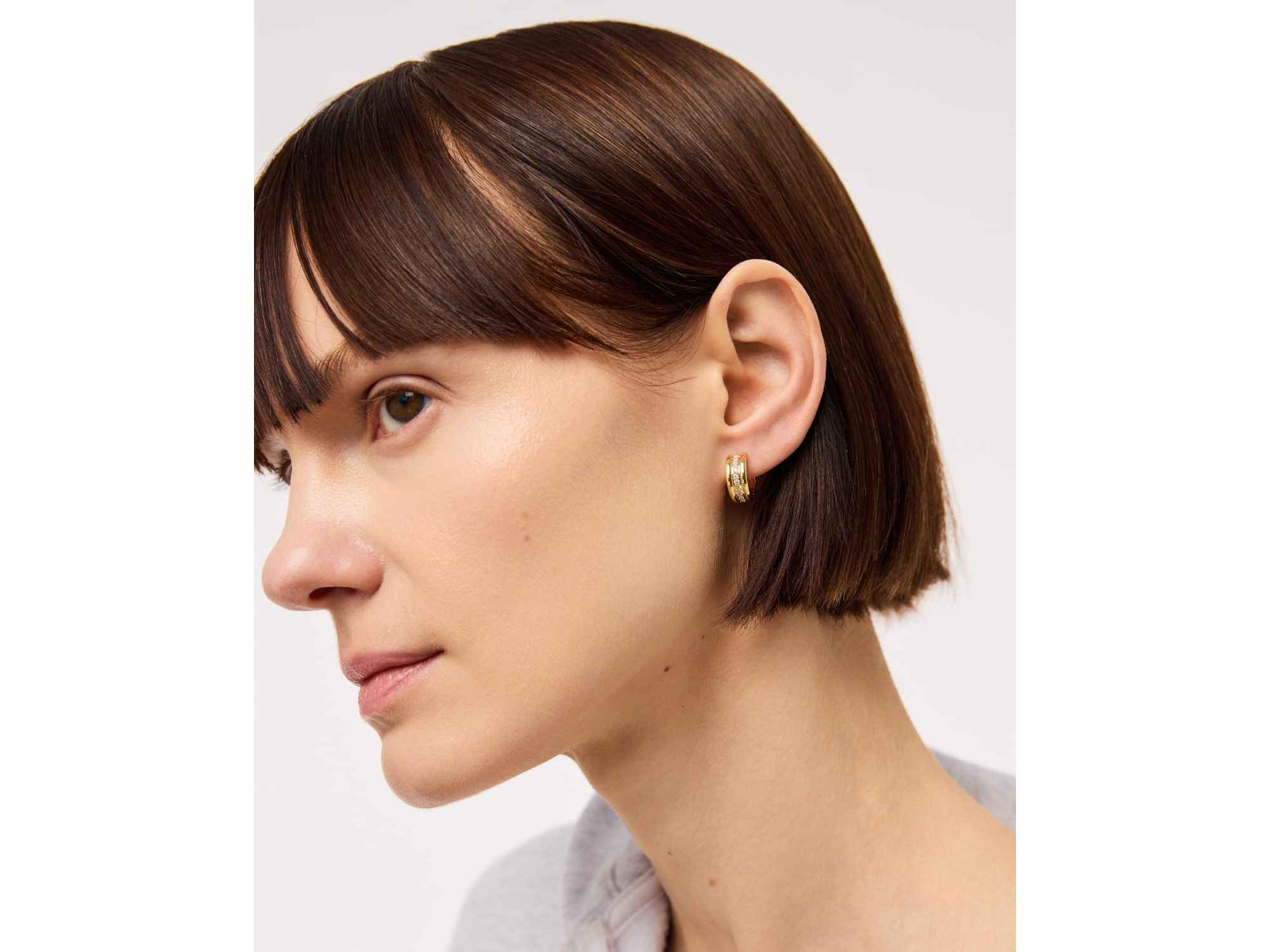 Brass and Cubic Zirconia Asher Triple Huggie Earrings — Image 3