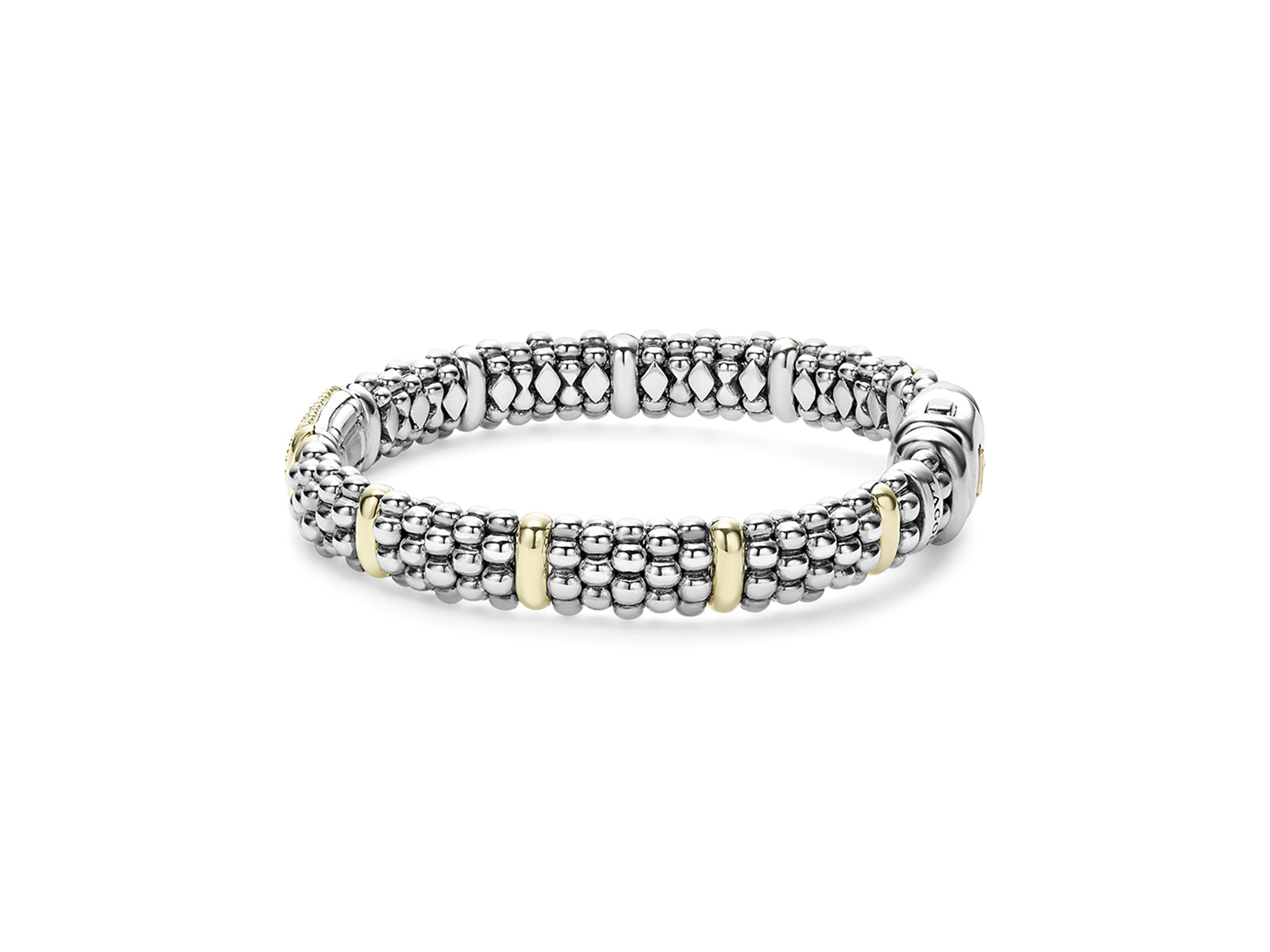 18K Yellow Gold & Sterling Silver Signature Caviar Pink Sapphire Pavé Link Bracelet — Image 4