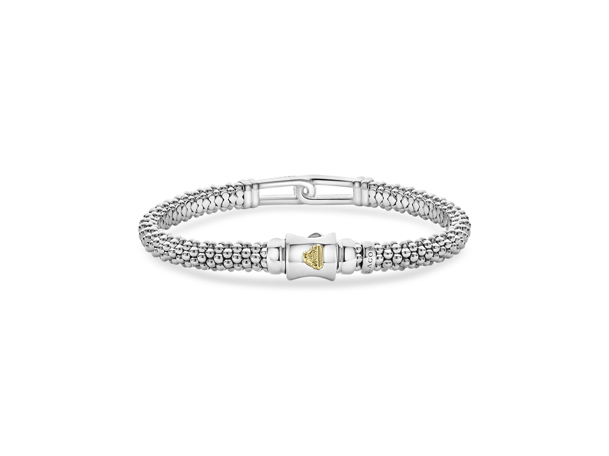 18K Yellow Gold & Sterling Silver Caviar Lux Diamond Interlocking Loop Caviar Bead Clip Bracelet - Exclusive — Image 8