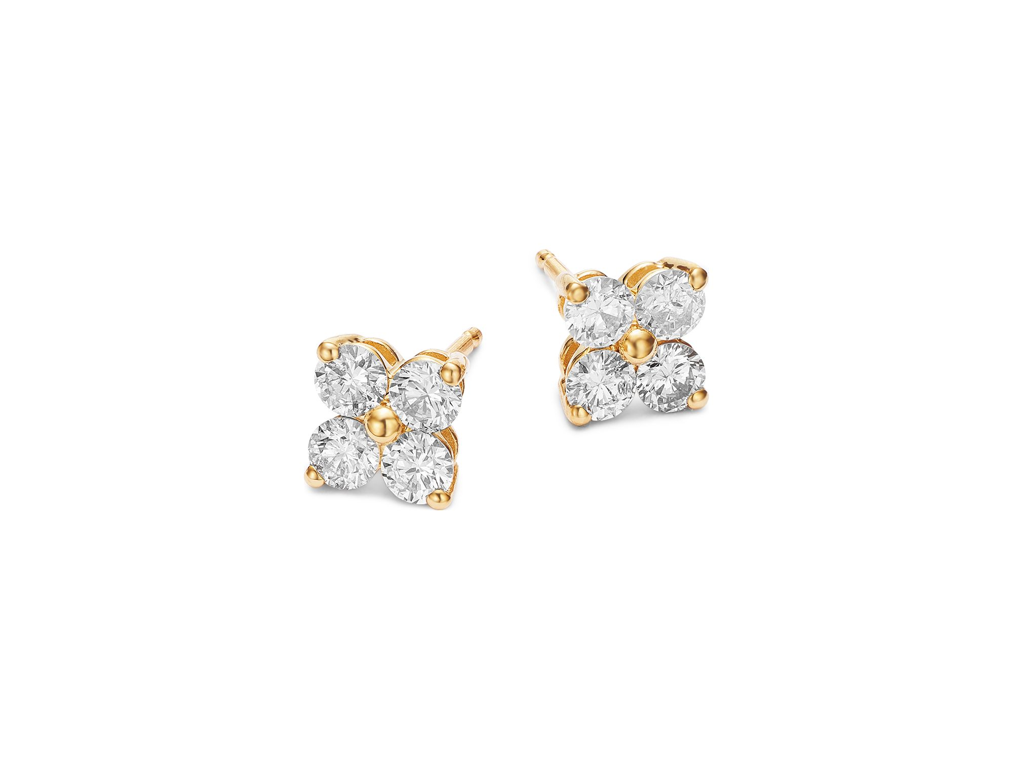 Diamond Clover Stud Earrings in 14K Yellow Gold, 1.0 tcw — Image 3