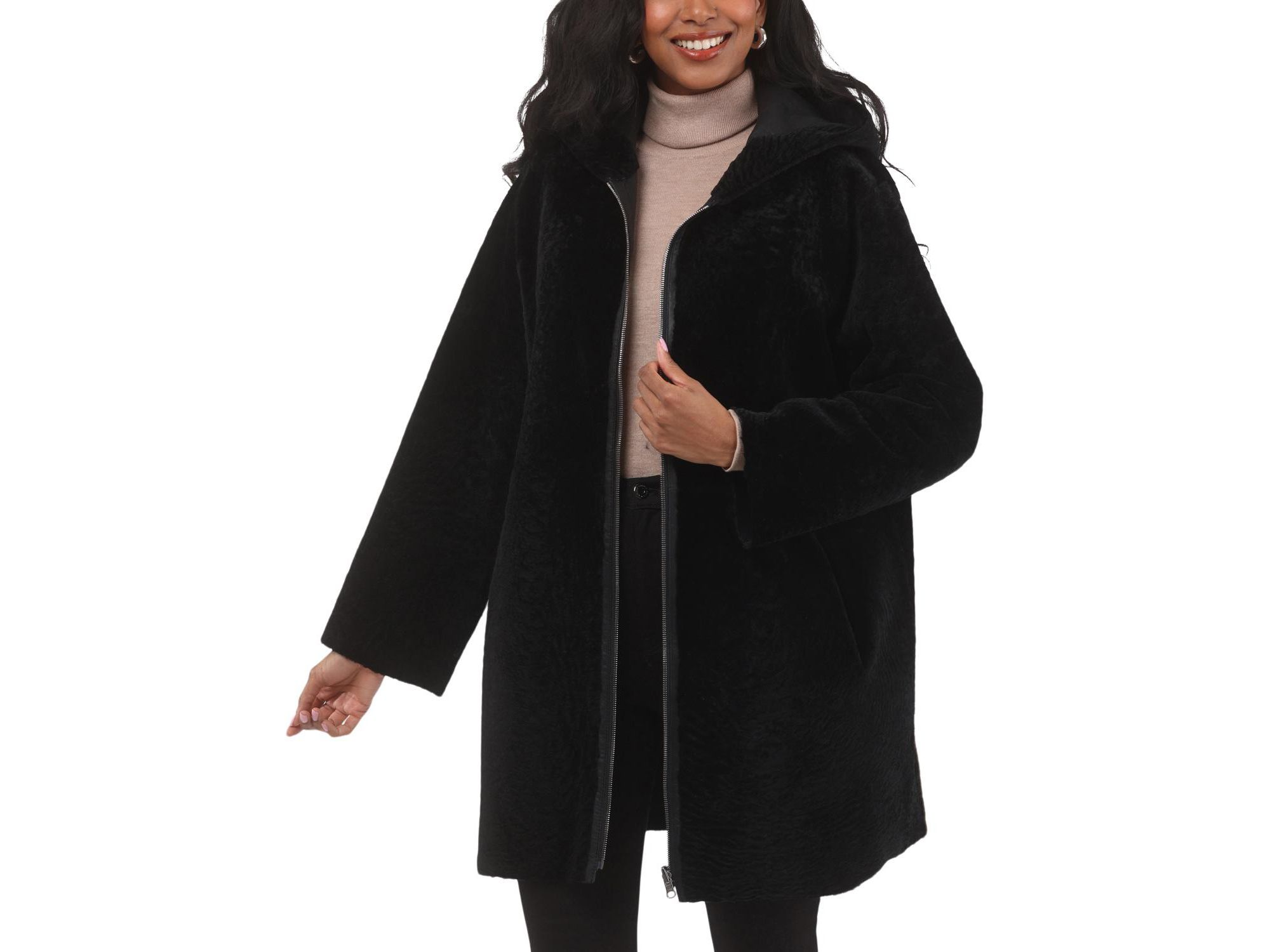 Reversible Textured Shearling Parka Coat — Image 4
