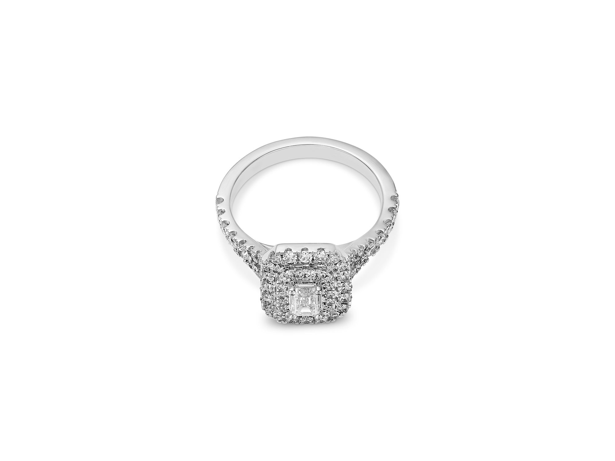 Diamond Emerald & Round Cut Halo Engagement Ring in 14K White Gold, 1.01 tcw — Image 3