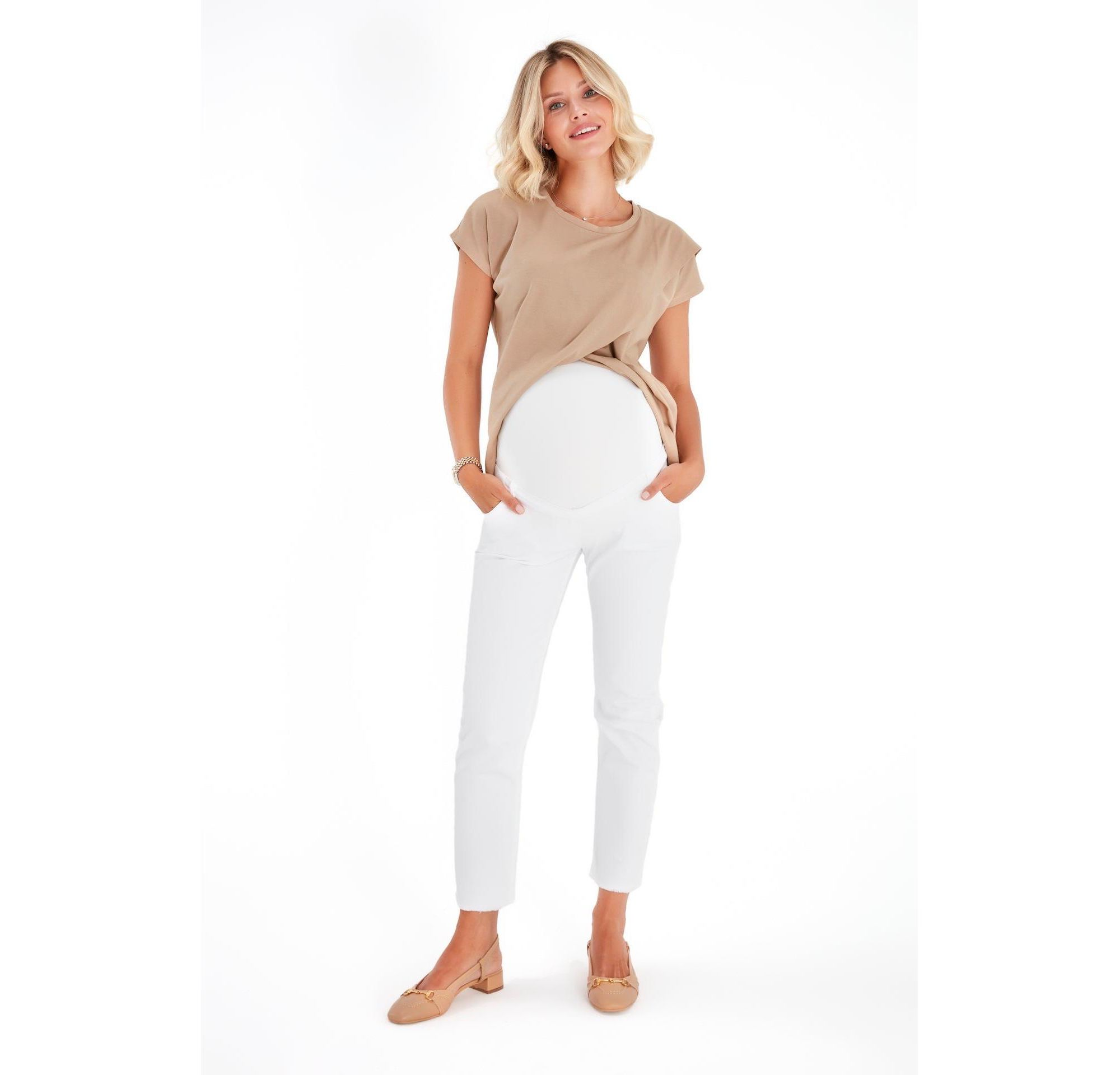 Graceful Non-Denim Foldover Waistband Maternity Pants — Image 5