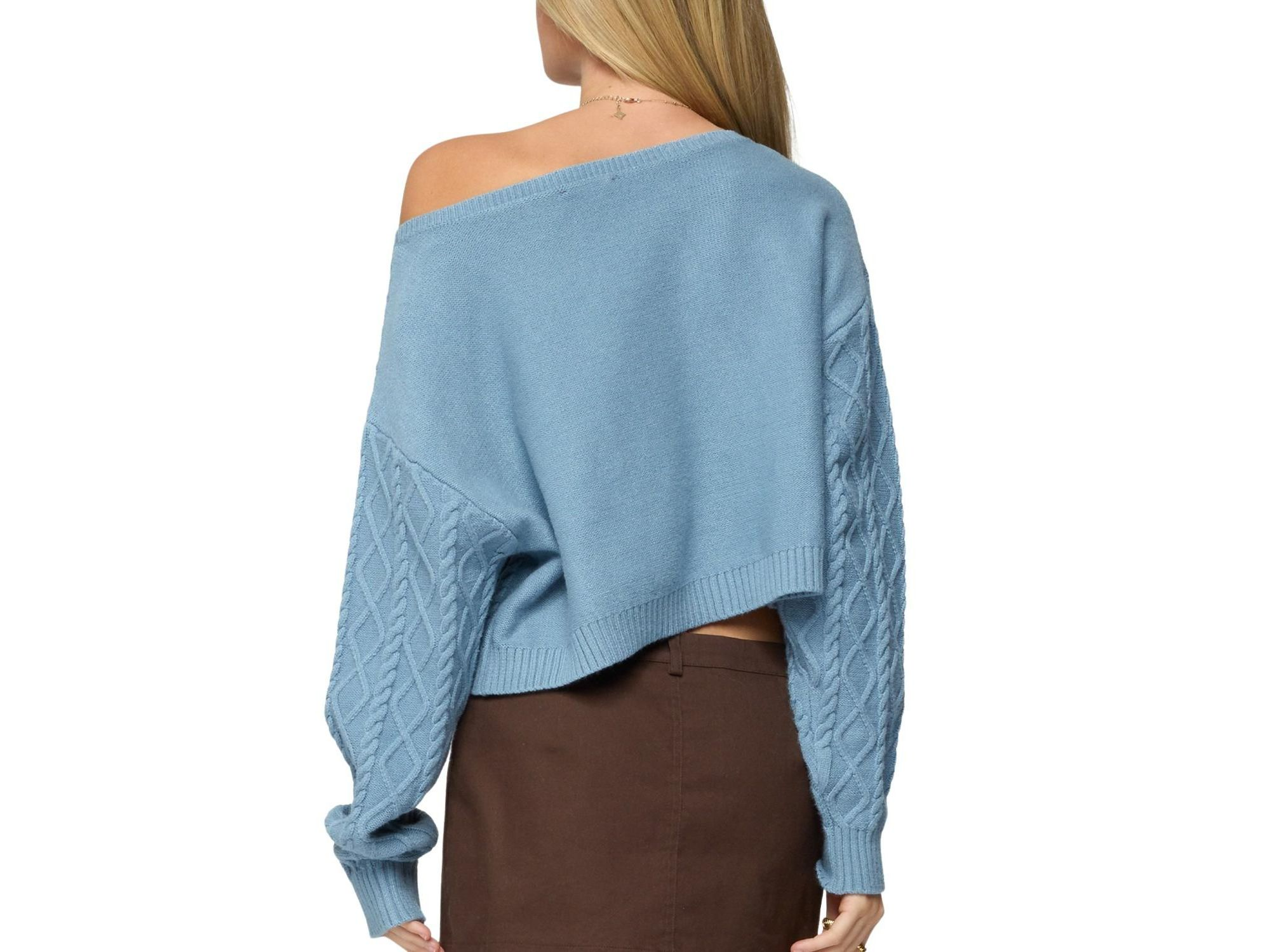 Oversized Off Shoulder Cable Knit Sweater — Image 3