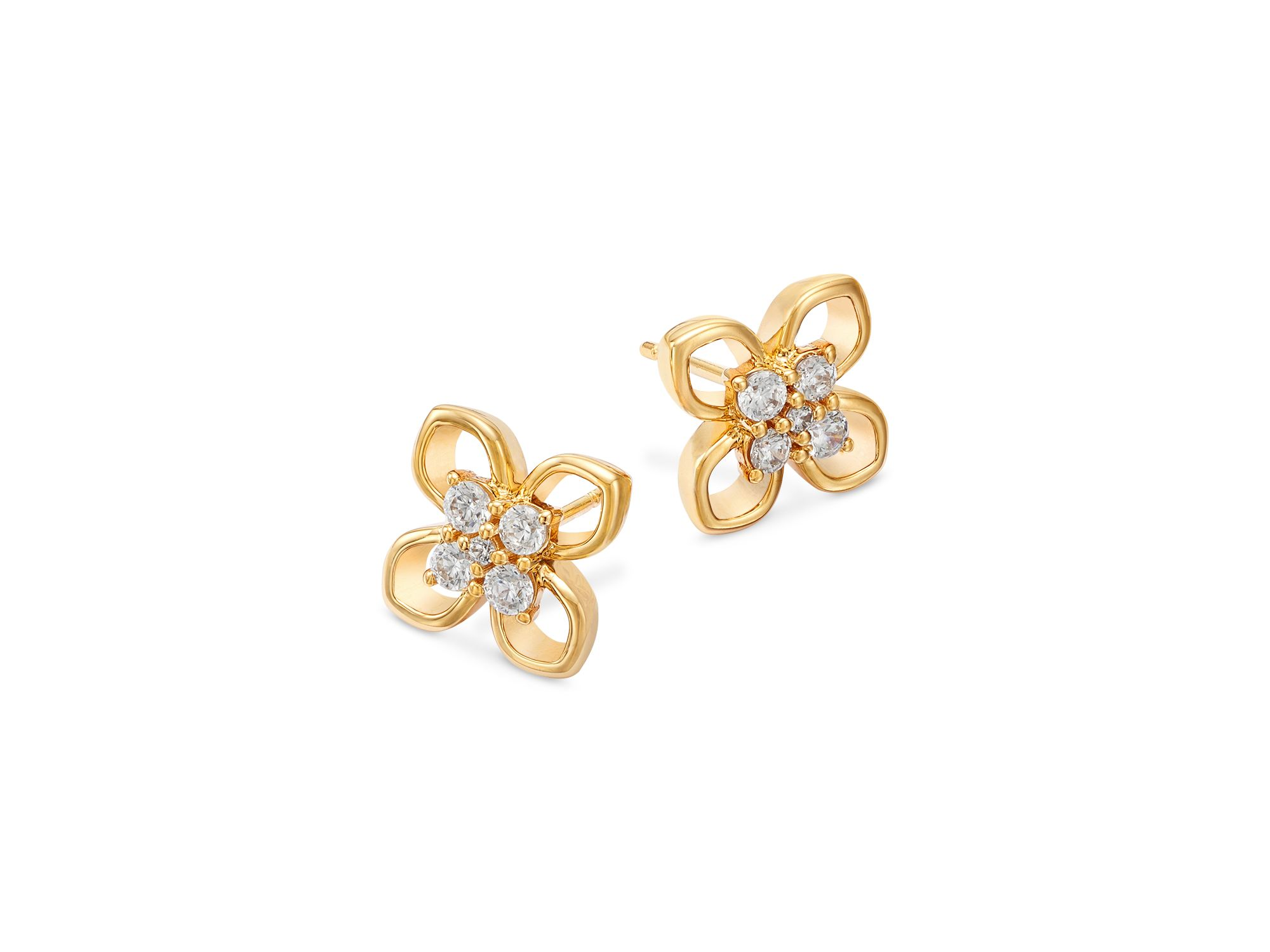 Diamond Clover Stud Earrings in 14K Yellow Gold, 0.33 tcw — Image 3