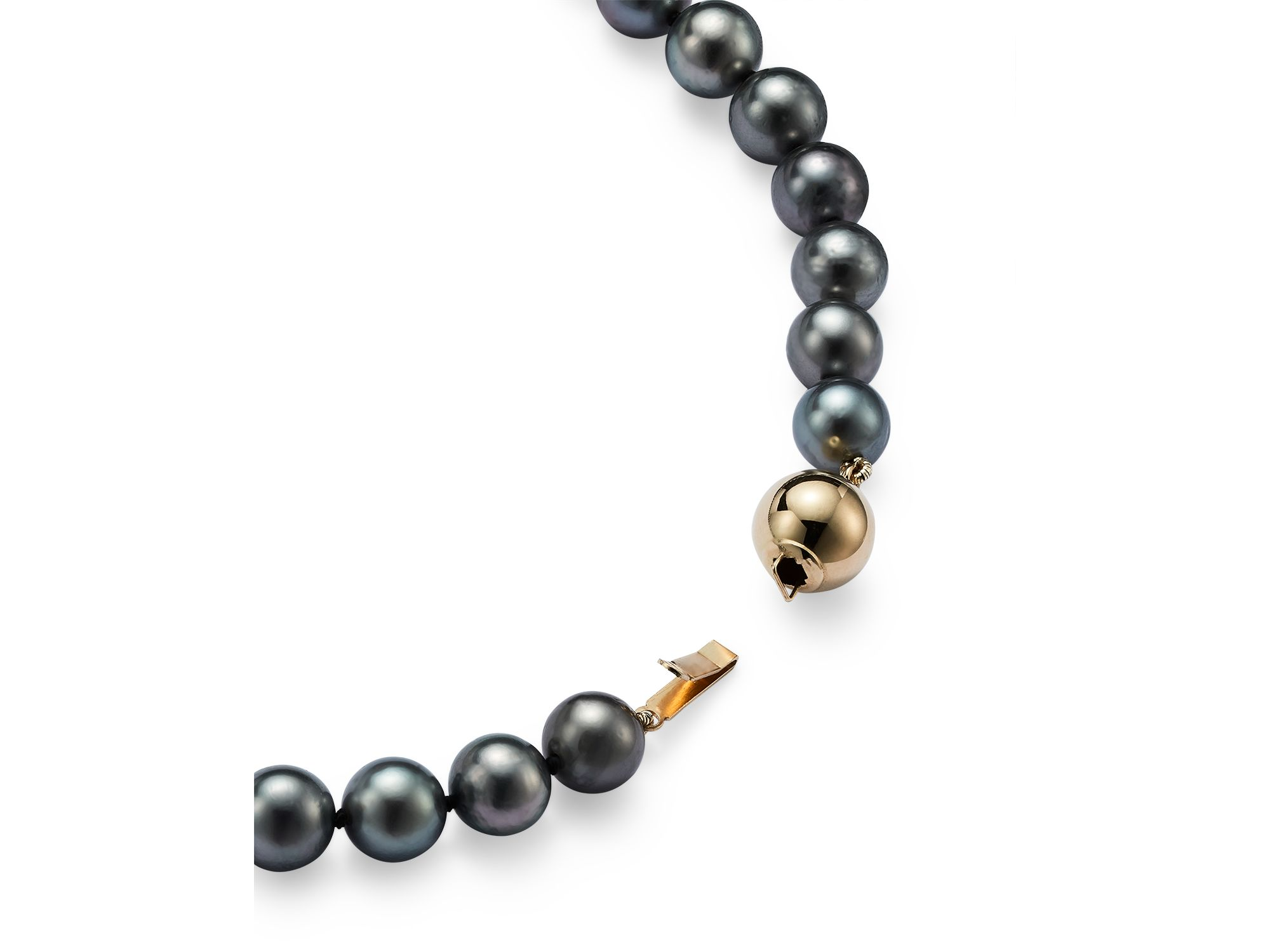 Tahitian Black Cultured Pearl Strand Necklace in 14K Yellow Gold, 18" — Image 6