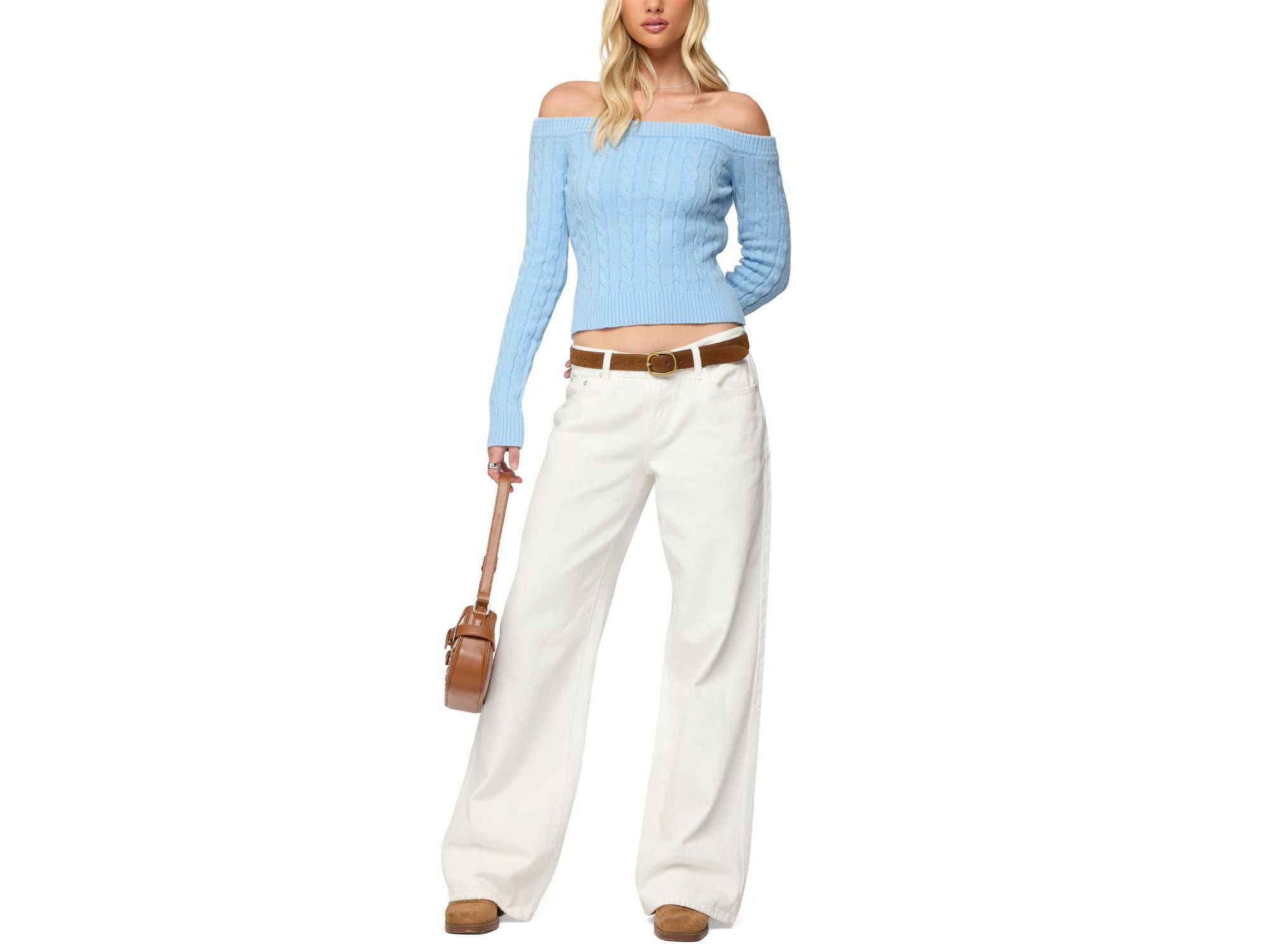 Taniza Off Shoulder Cable Knit Sweater — Image 4