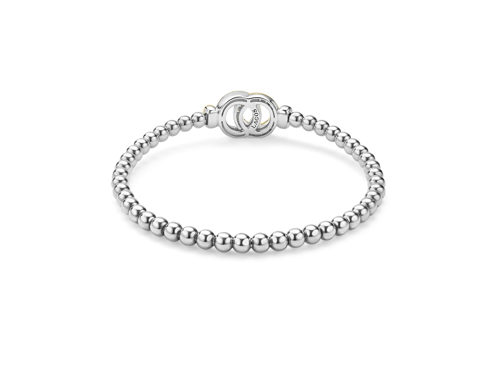 18K Yellow Gold & Sterling Signature Caviar Diamond Interlocking Ring Stretch Bracelet — Image 4