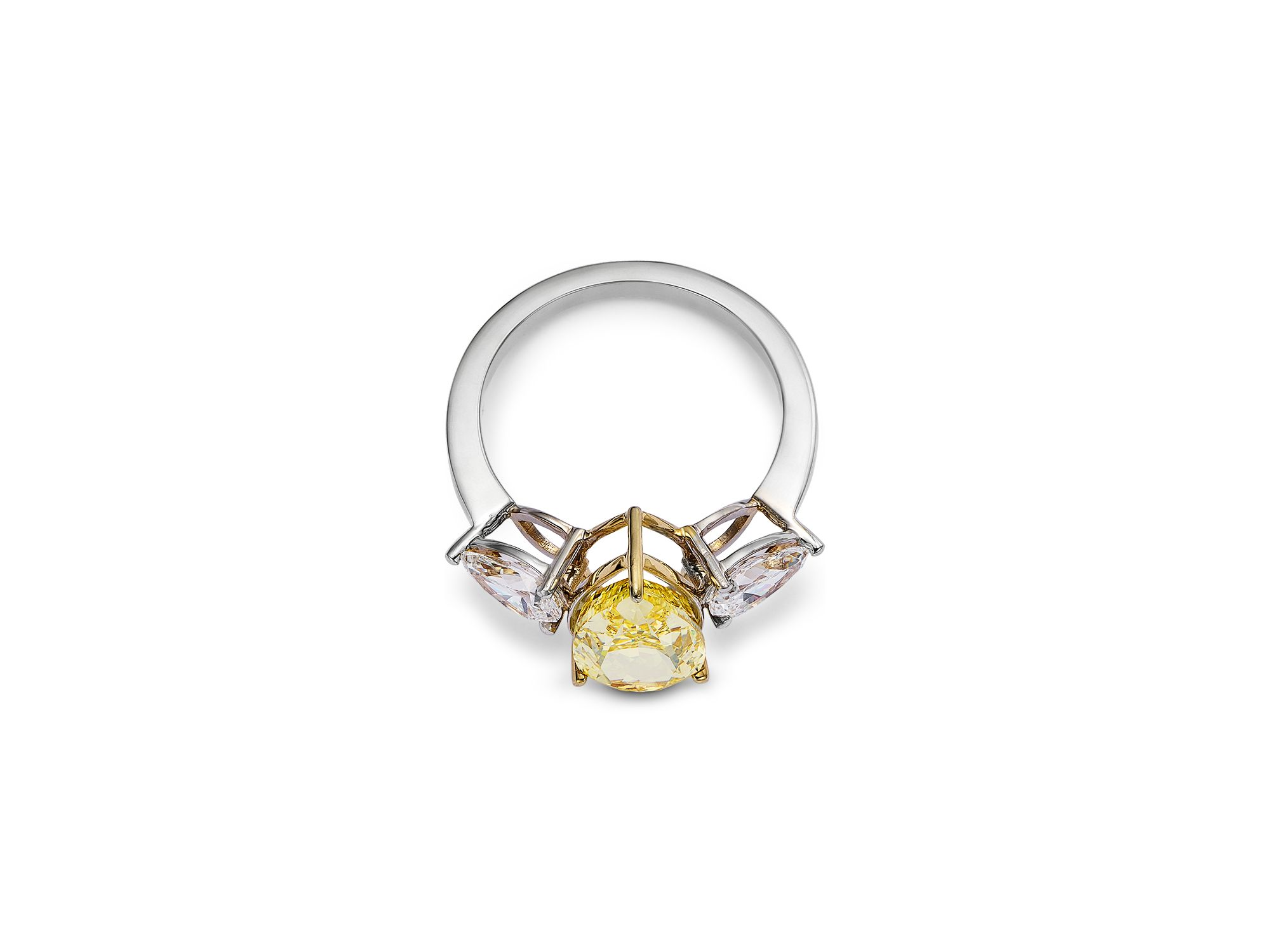 Certified Lab Grown Yellow & White Pear Cut Diamond Engagement Ring in 18K White Gold, 4.1 tcw — Image 3