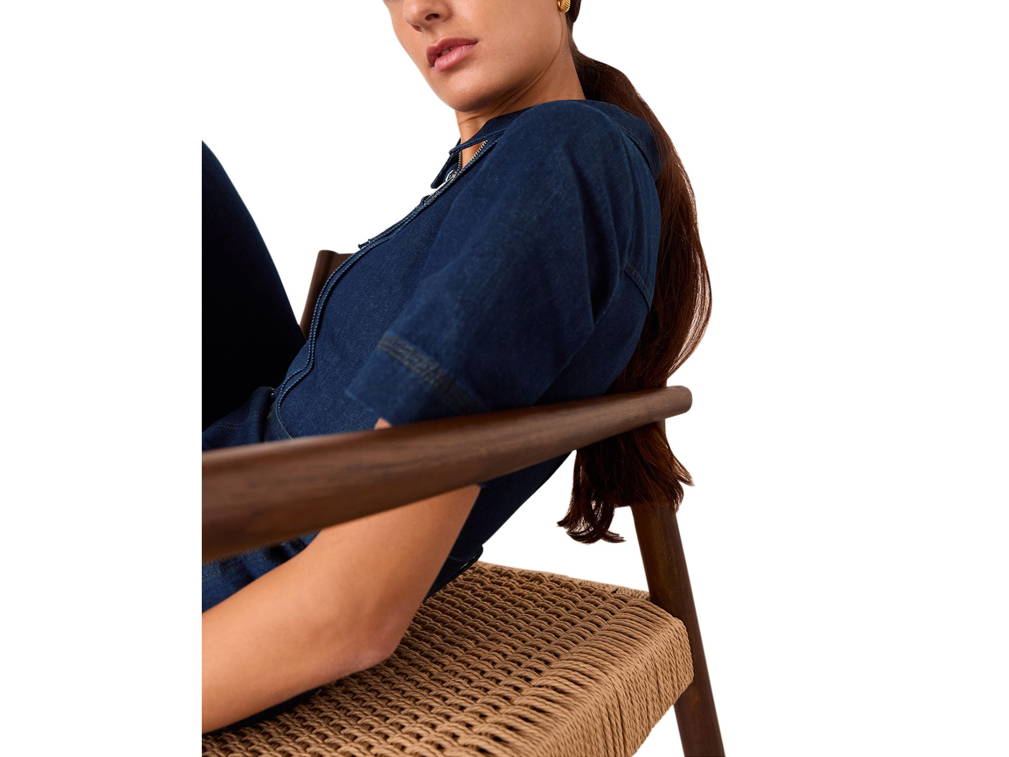 Denim Pintuck Belted Jumpsuit — Image 3
