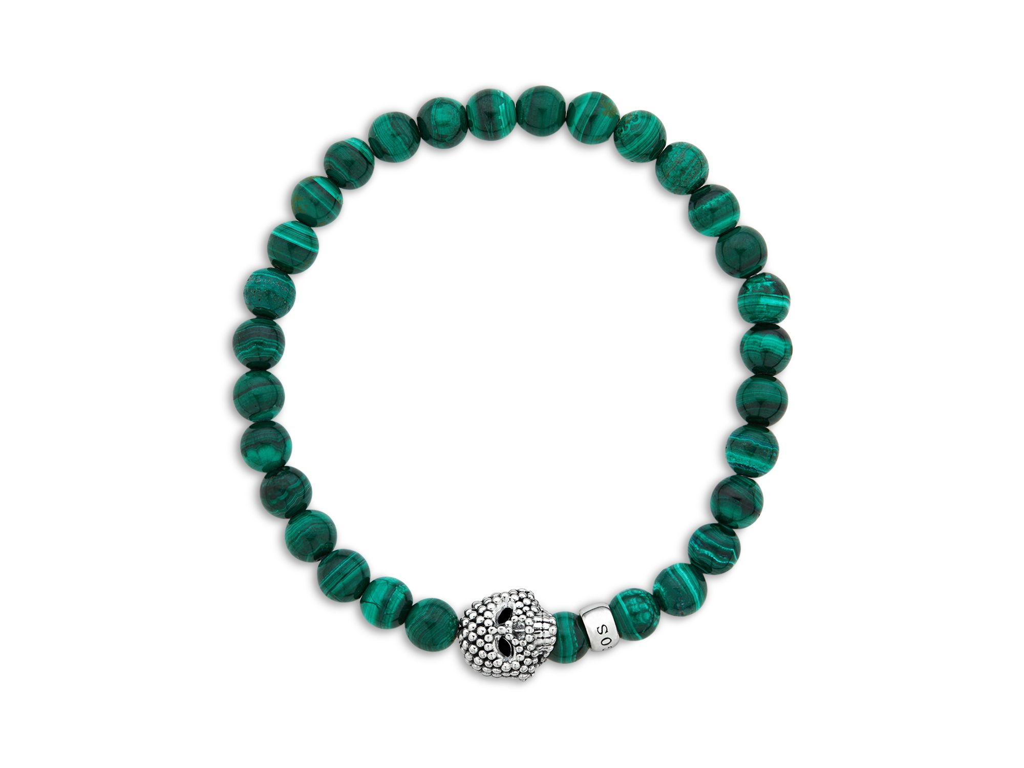 Men's Sterling Silver Anthem Malachite Bead Skull Stretch Bracelet - Exclusive — Image 5