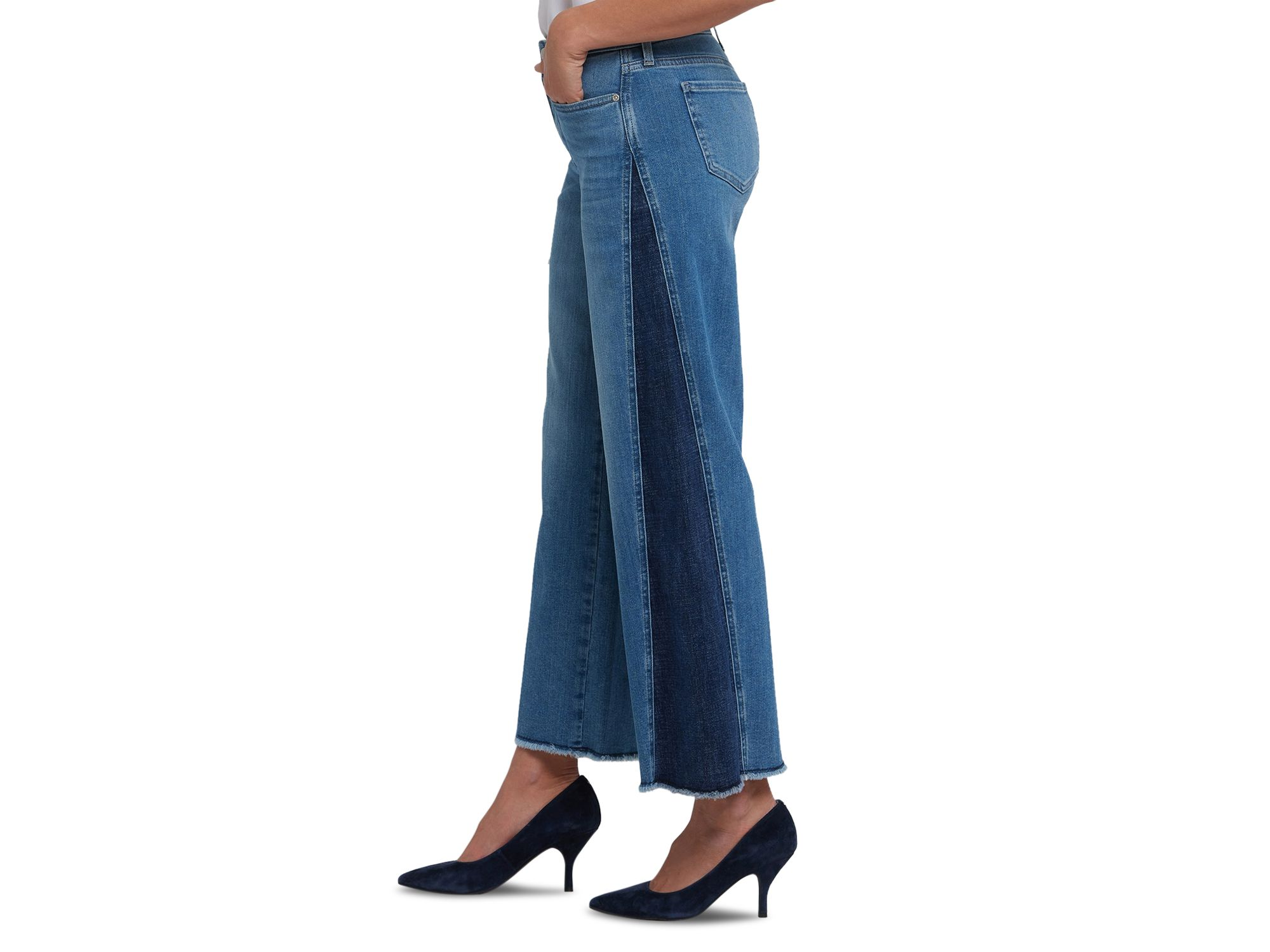 Teresa High Rise Contrast Panel Wide Leg Jeans in Avenue Blue — Image 3
