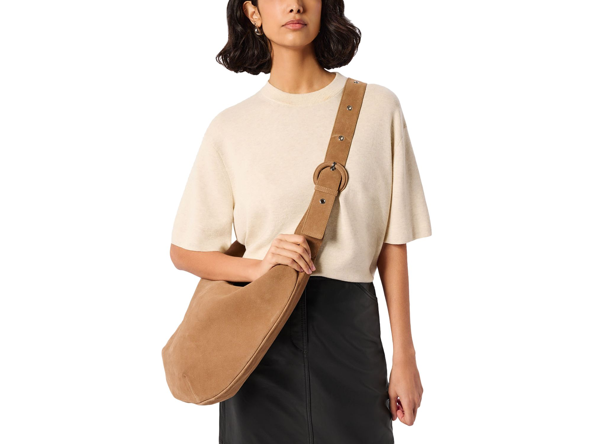 Sia Large Curved Suede Crossbody Bag — Image 3