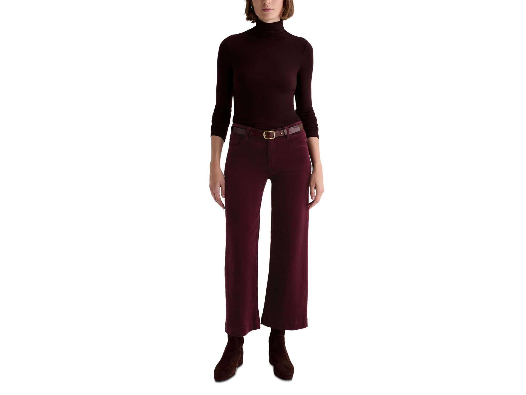 Saige Corduroy Crop Wide Leg Jeans in Winery — Image 6