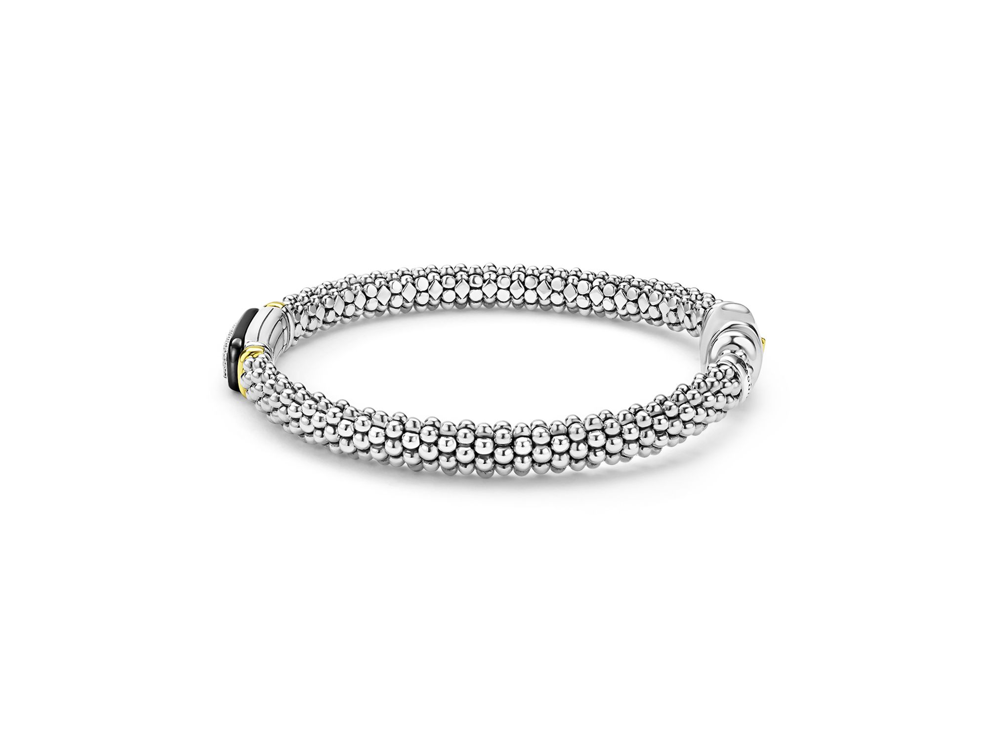 Two Tone Black Ceramic Caviar Bracelet, 6mm — Image 4