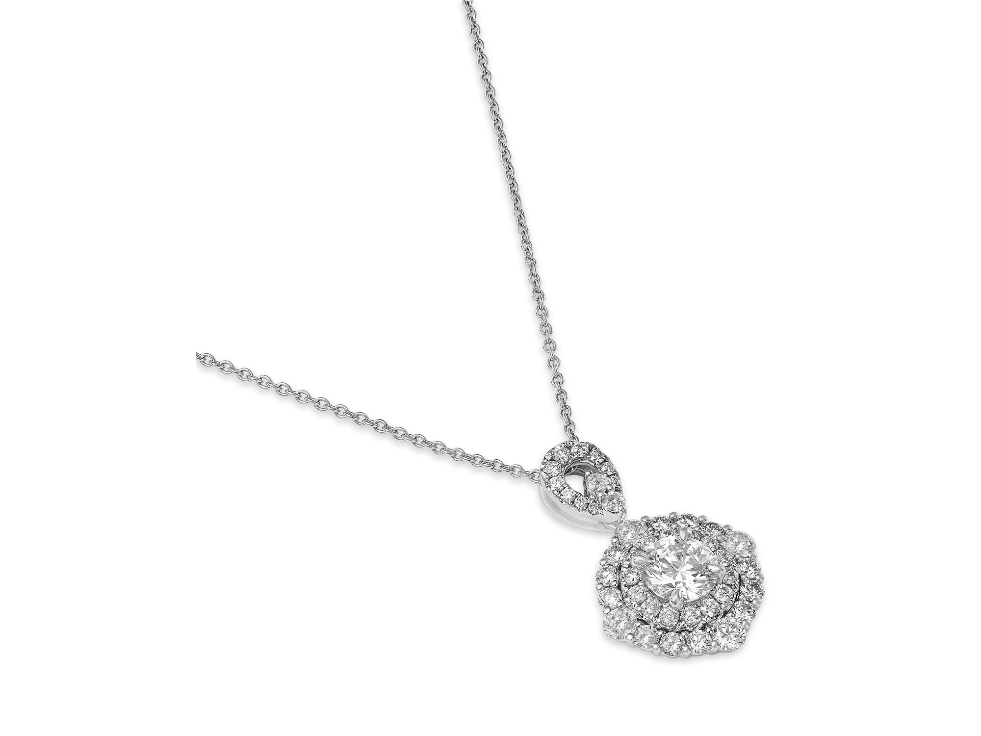 Certified Diamond Halo Pendant Necklace in 18K White Gold, 1.15 tcw — Image 3
