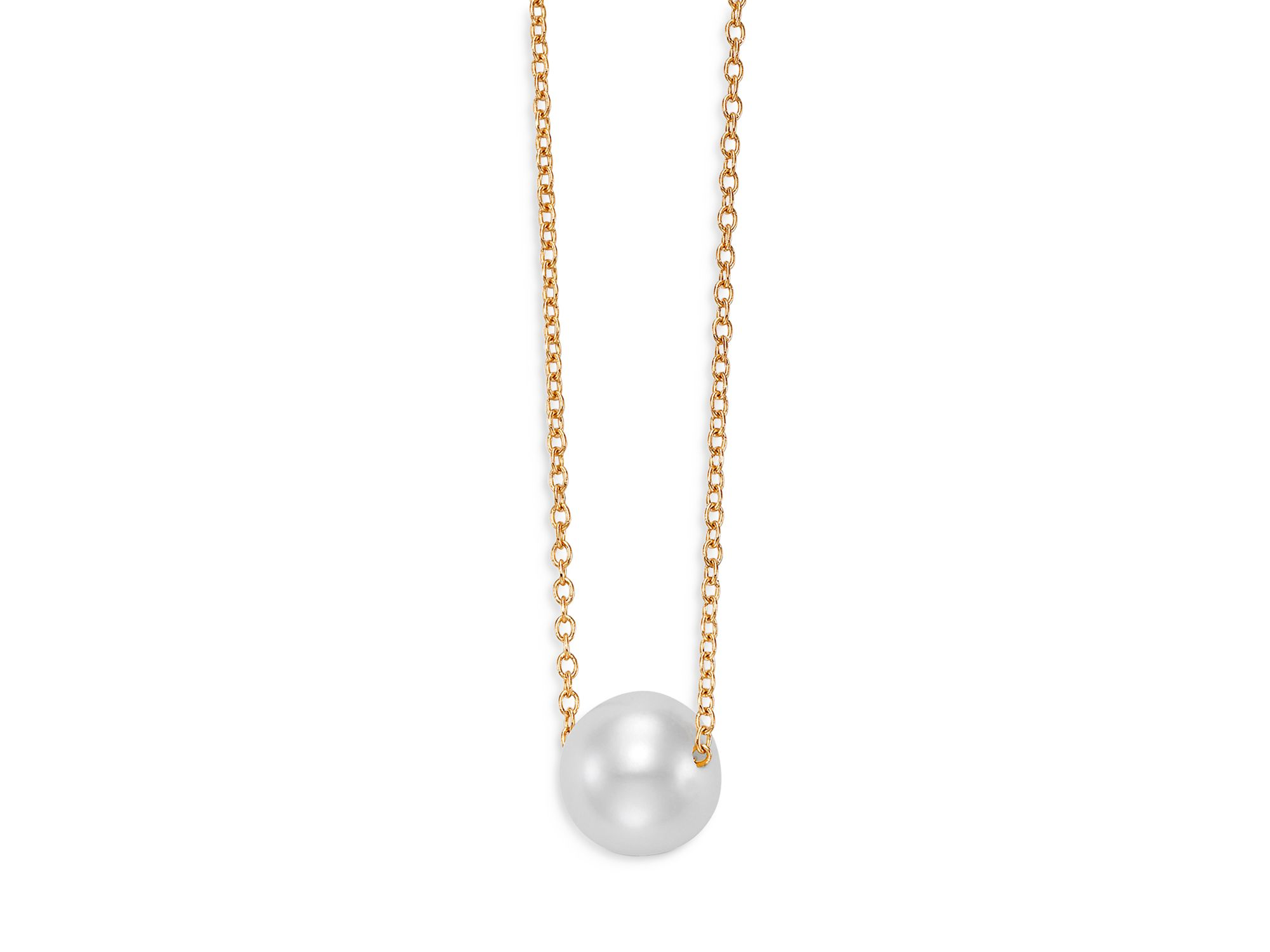 Cultured Freshwater Pearl Floating Pendant Necklace in 14K Yellow Gold, 16-18" — Image 3