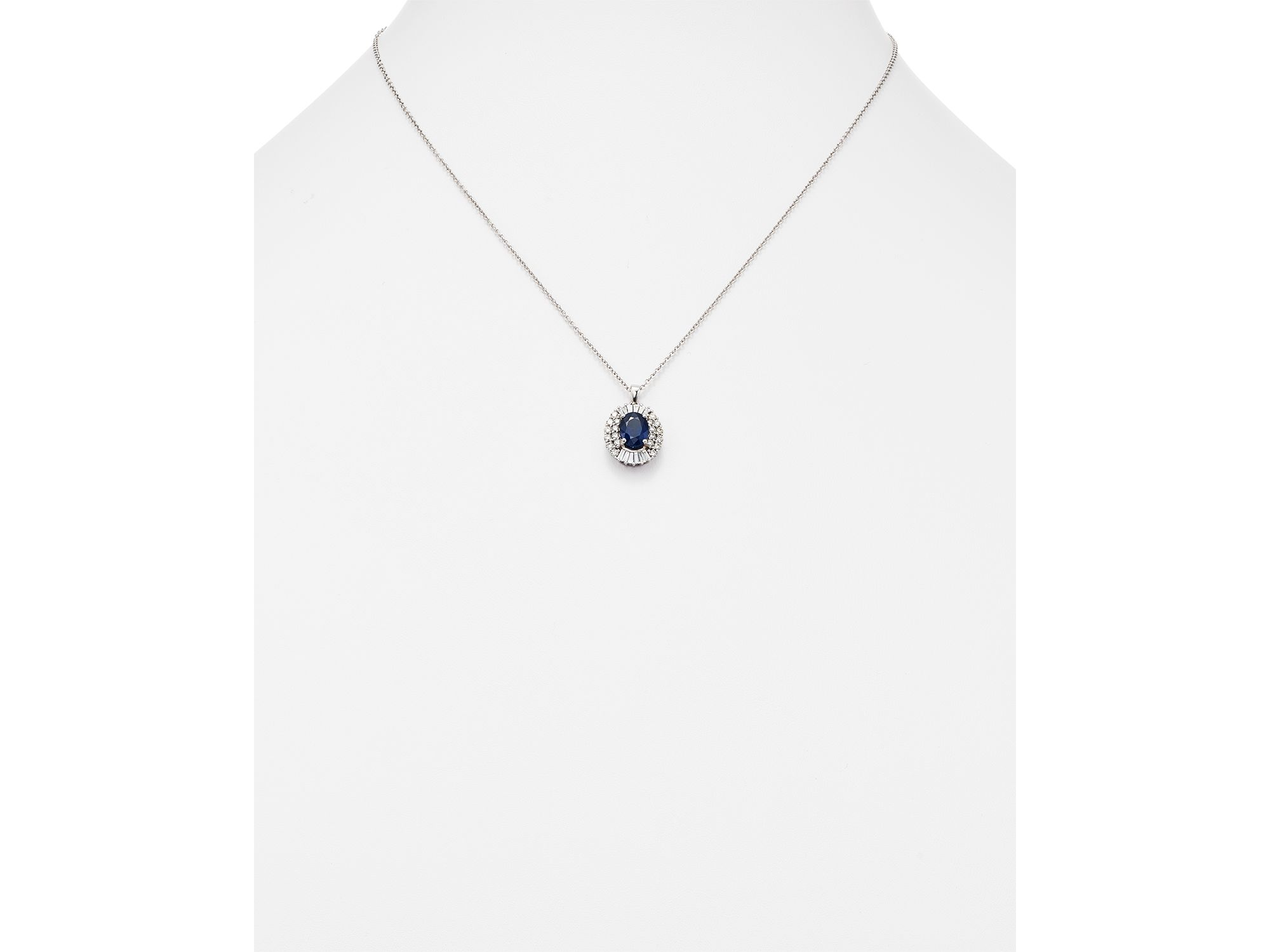 Blue Sapphire and Diamond Pendant Necklace in 14K White Gold, 18" — Image 4