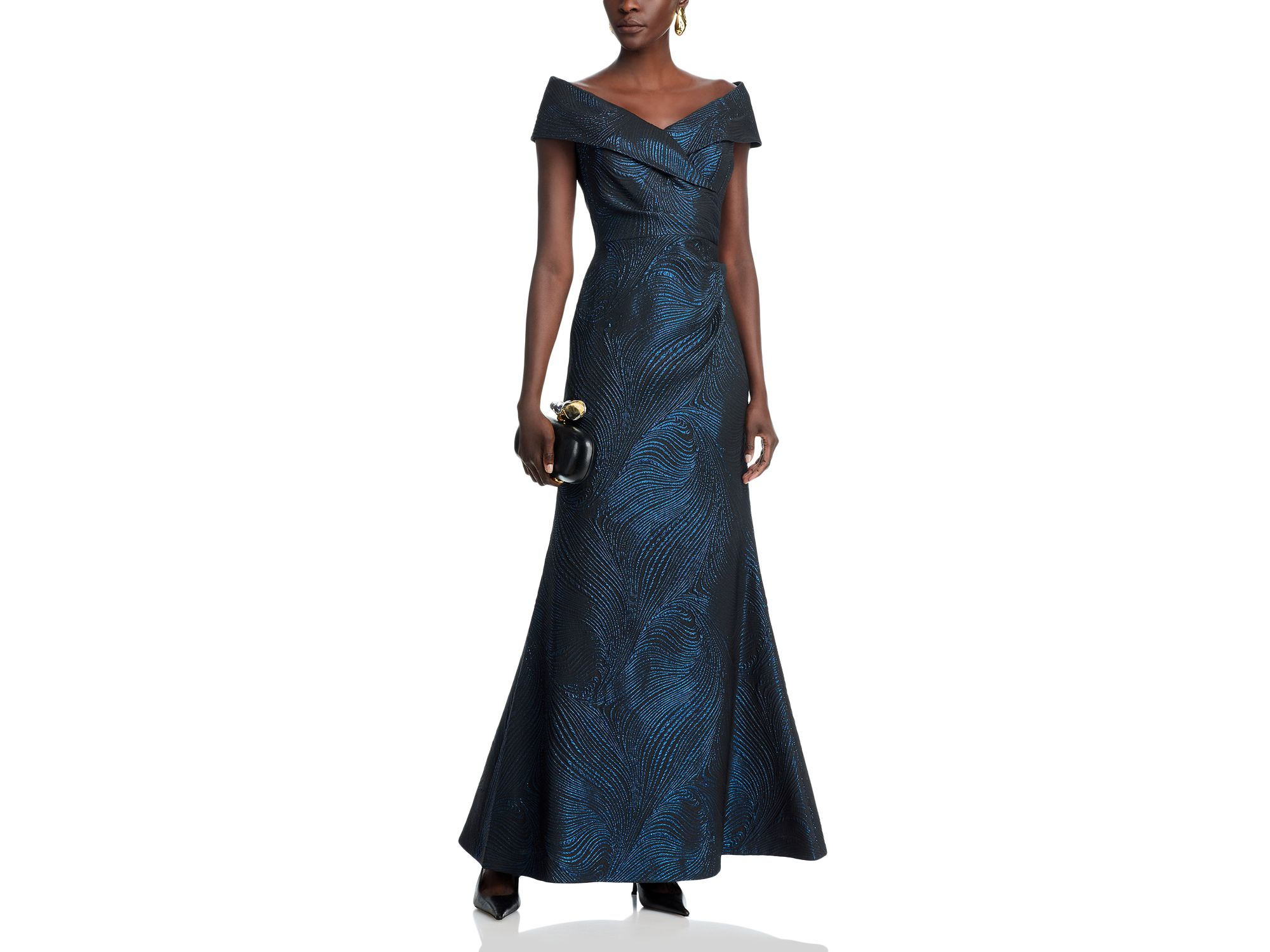 Metallic Jacquard Wavy Pattern Portrait Gown — Image 3