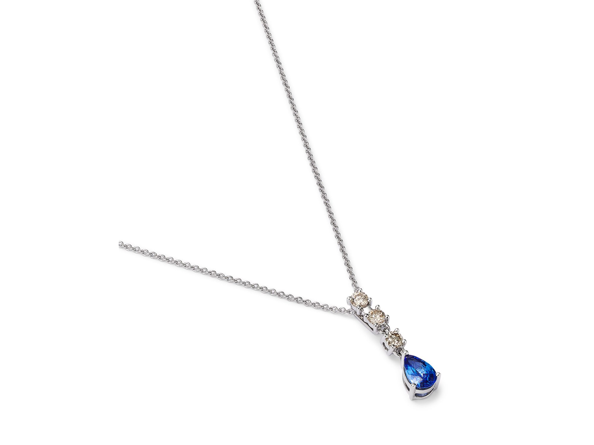 Sapphire & Diamond Linear Pendant Necklace in 14K White Gold, 20" — Image 3