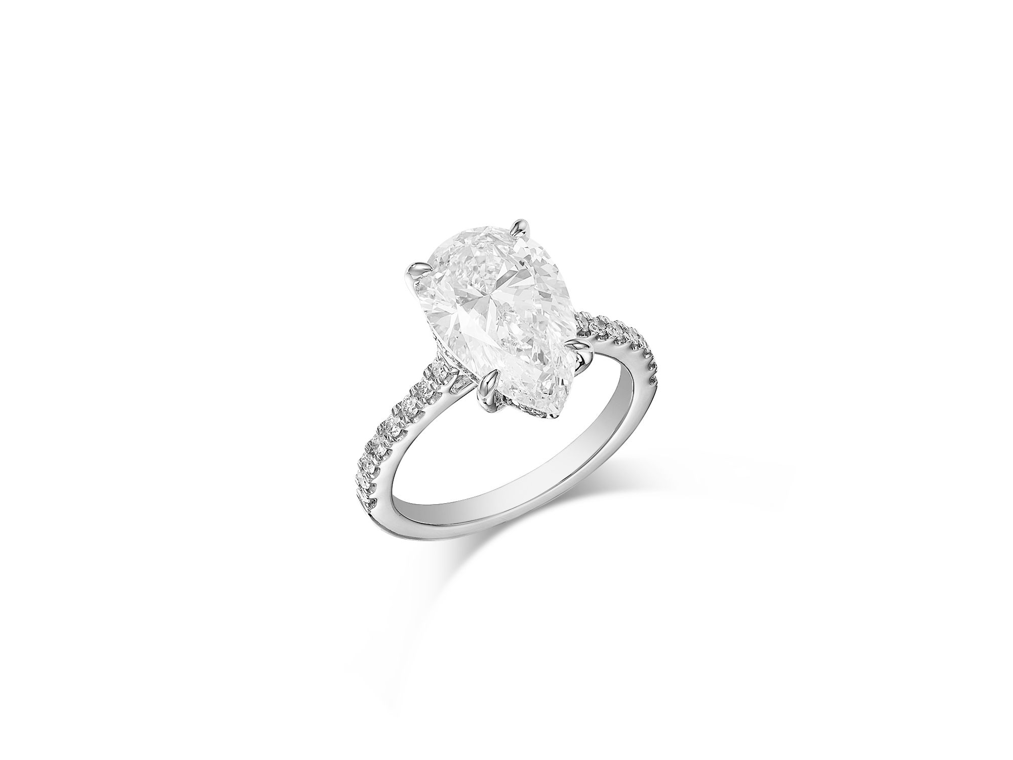 Lab Grown Pear & Round Cut Diamond Engagement Ring in 18K White Gold, 4.3 tcw — Image 3