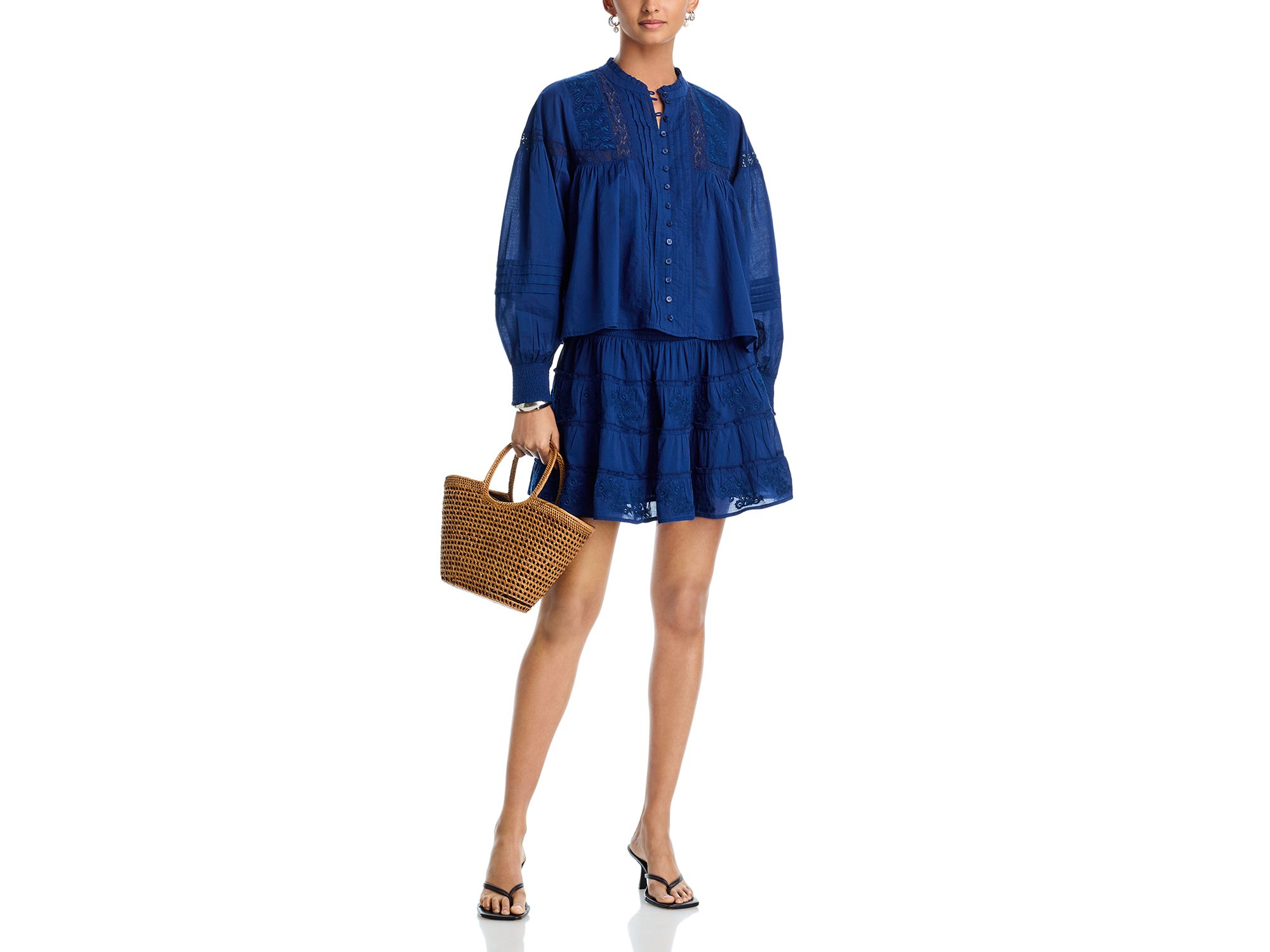 Embroidered Pintucked Mini Skirt - Exclusive — Image 3