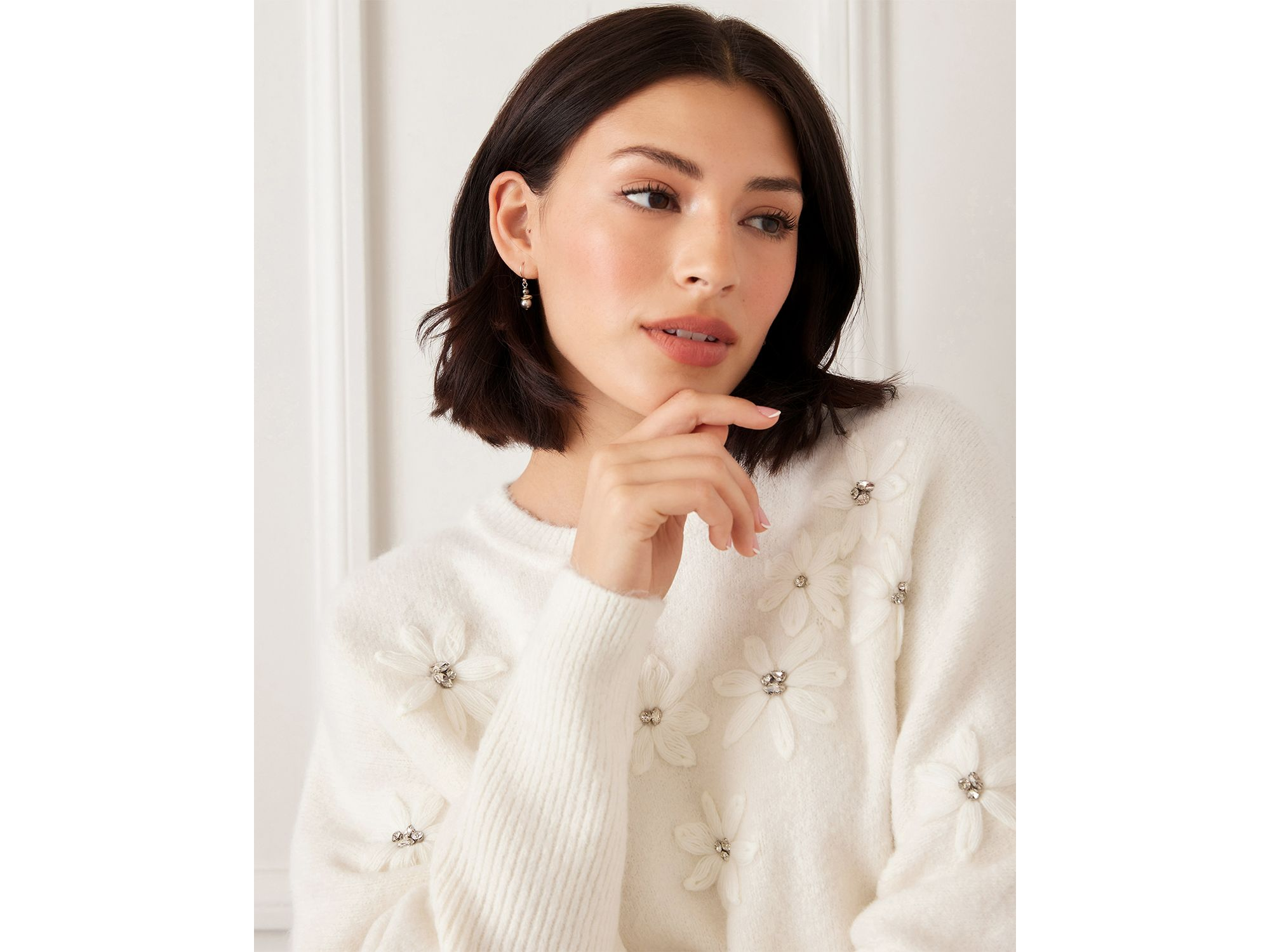 Rhinestone Embroidered Flower Sweater — Image 3