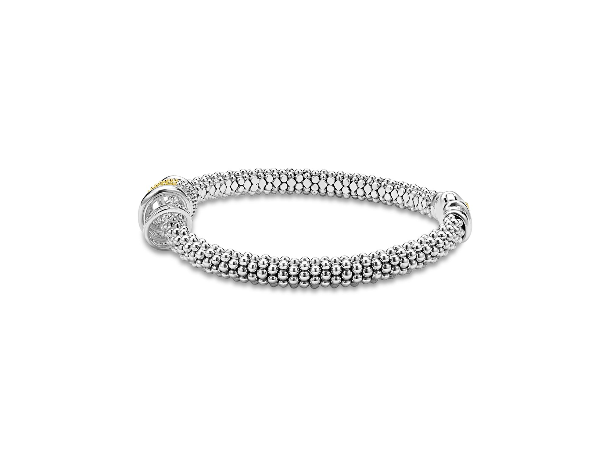 Two Tone Caviar Lux Five Ring Bracelet with Diamonds, 0.27 tcw — Image 5