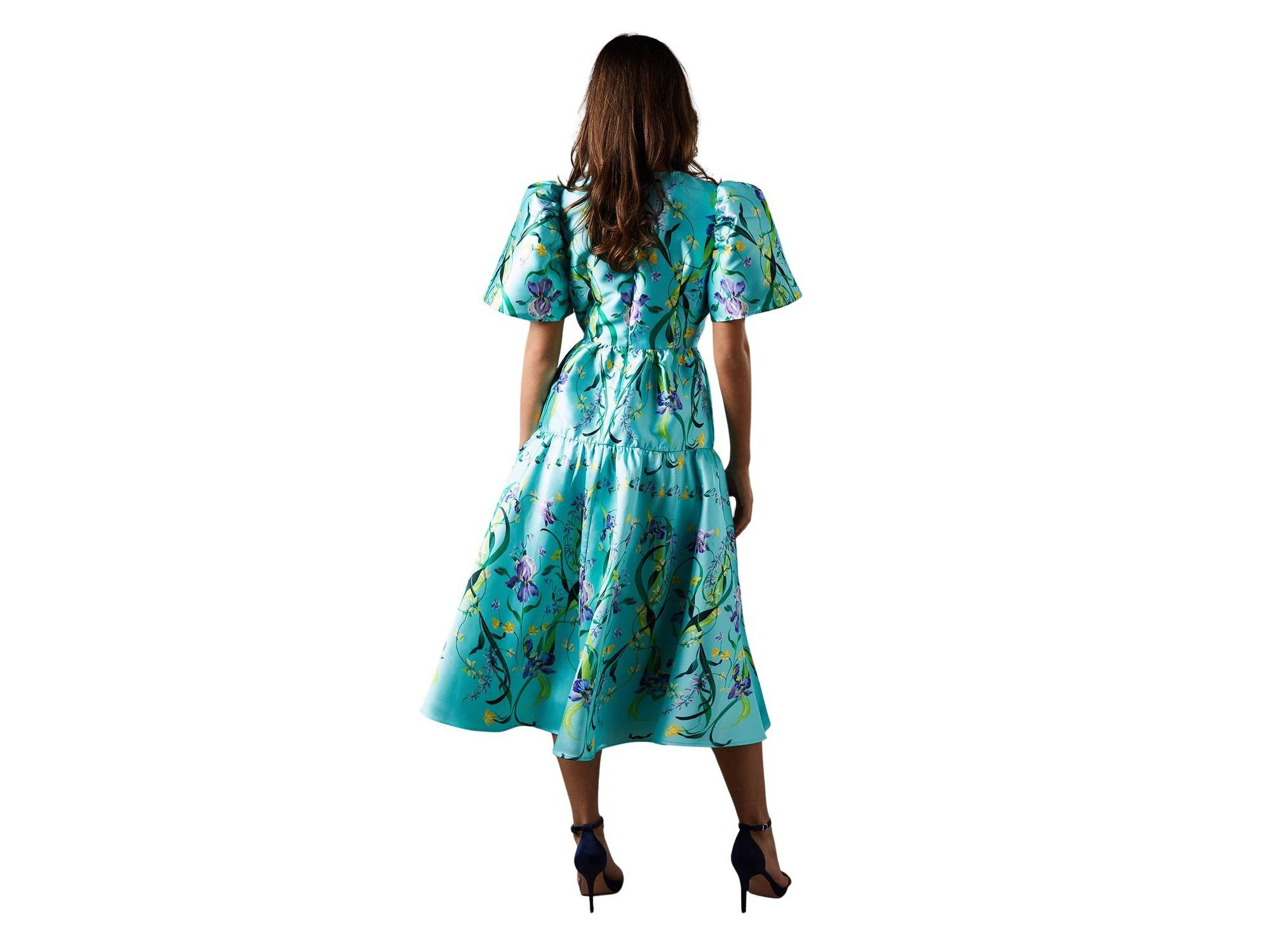 Twill Puff Sleeve Printed Midi Dress — Image 4