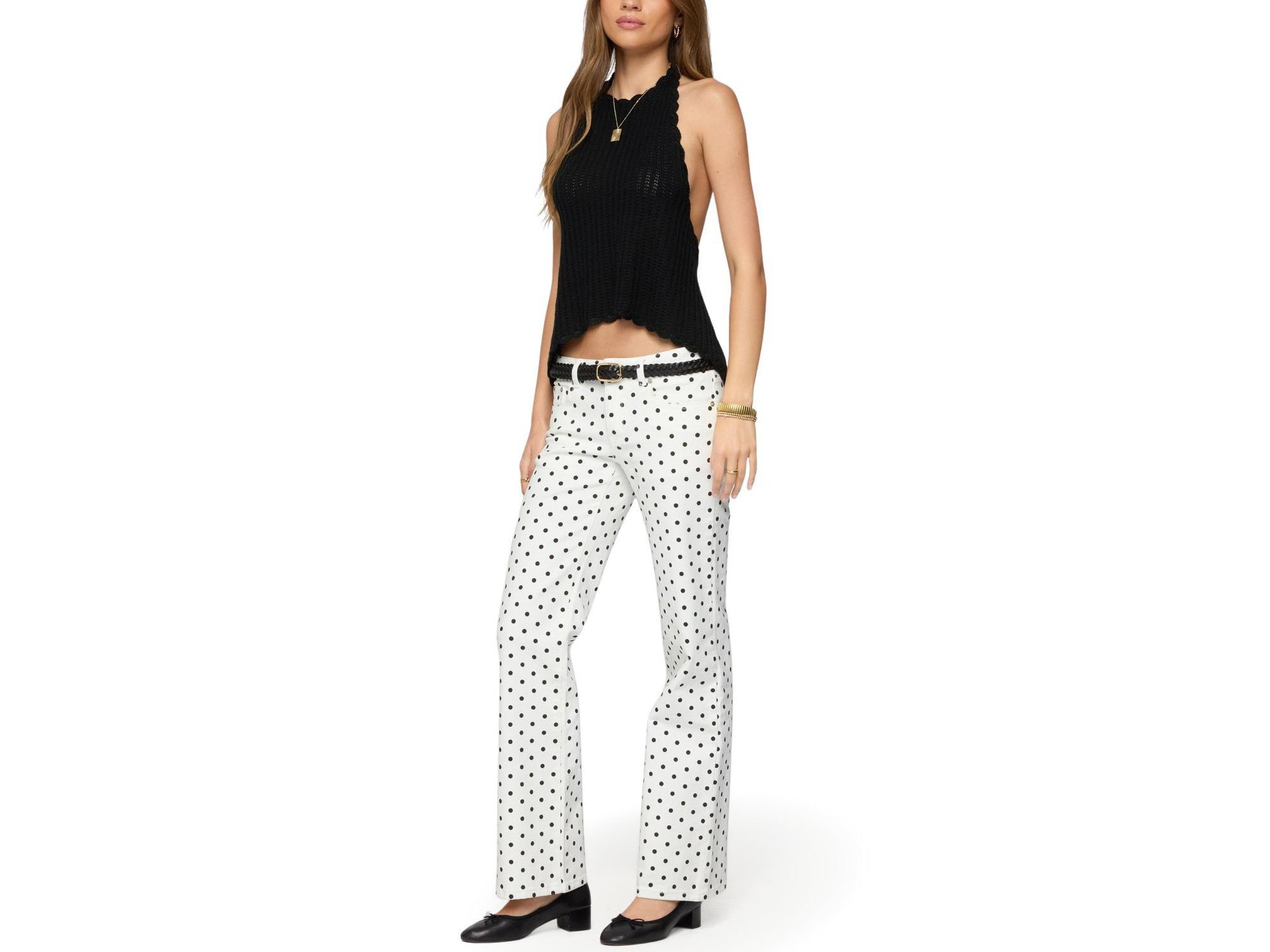 Romily Polka Dot Low Rise White Wash Jeans — Image 5