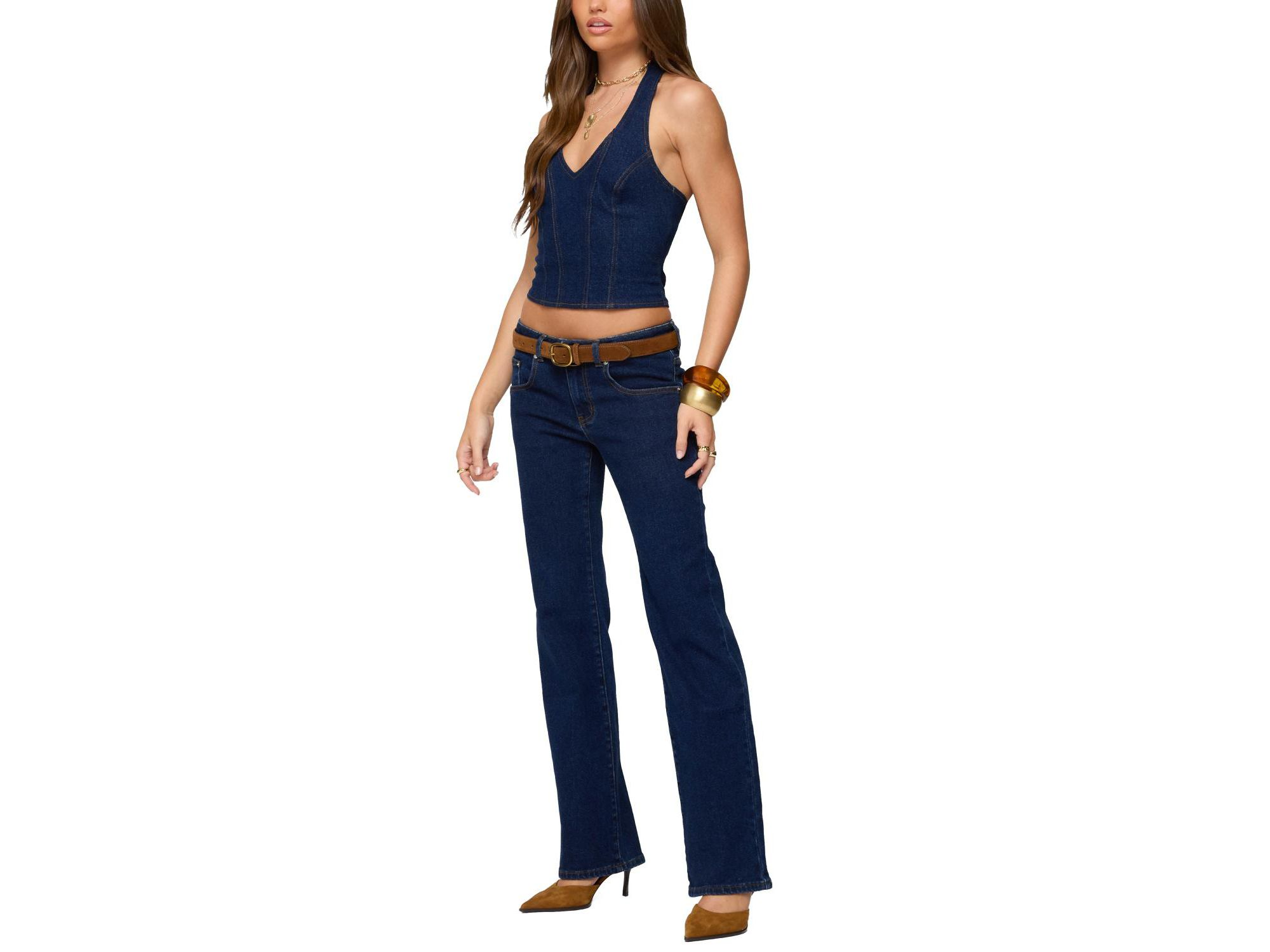 Jemima Contrast Stitch Denim Halter Top — Image 5